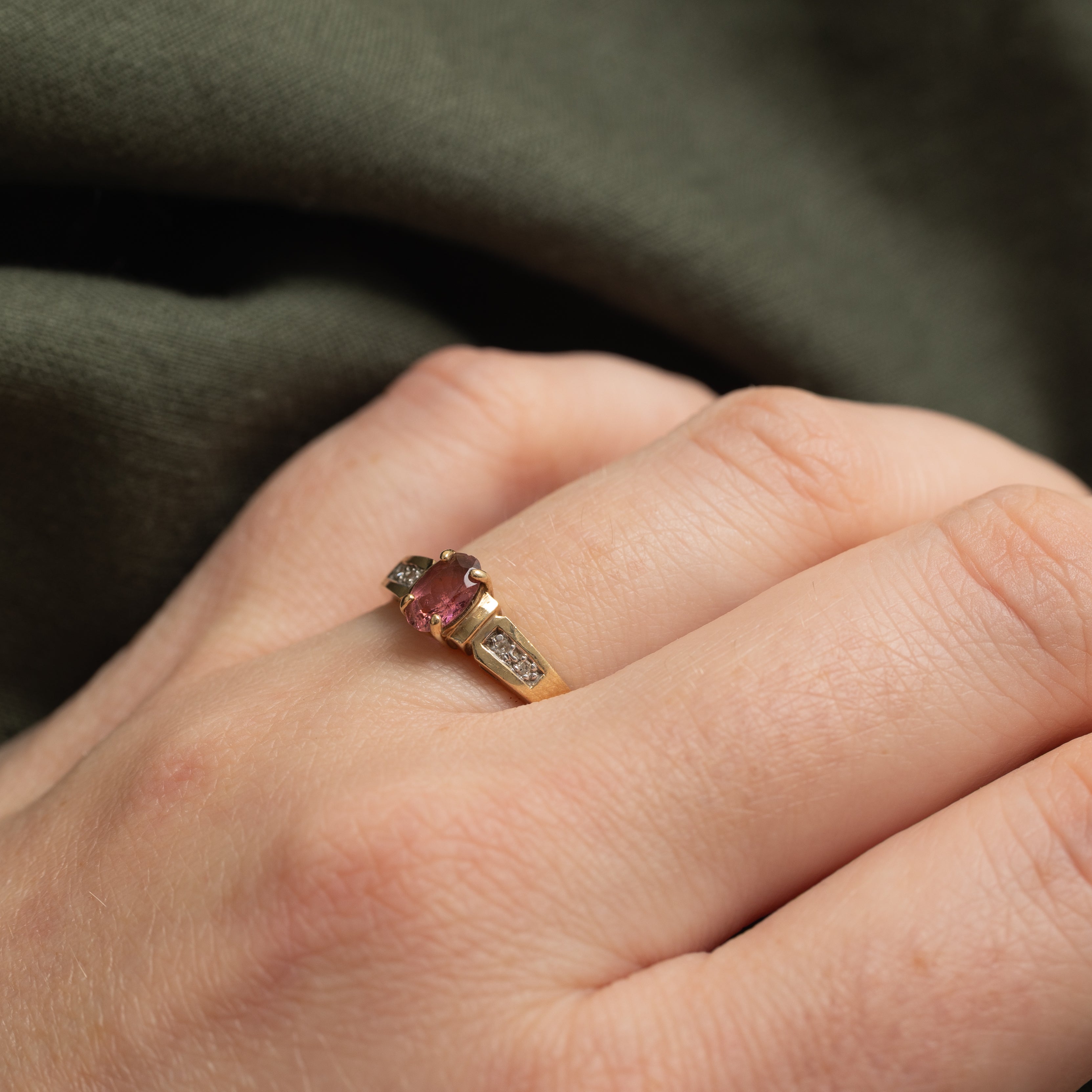 Oval Cut Tourmaline & Diamond Accented Ring | 0.40ct, 0.02ctw | SZ 6.5