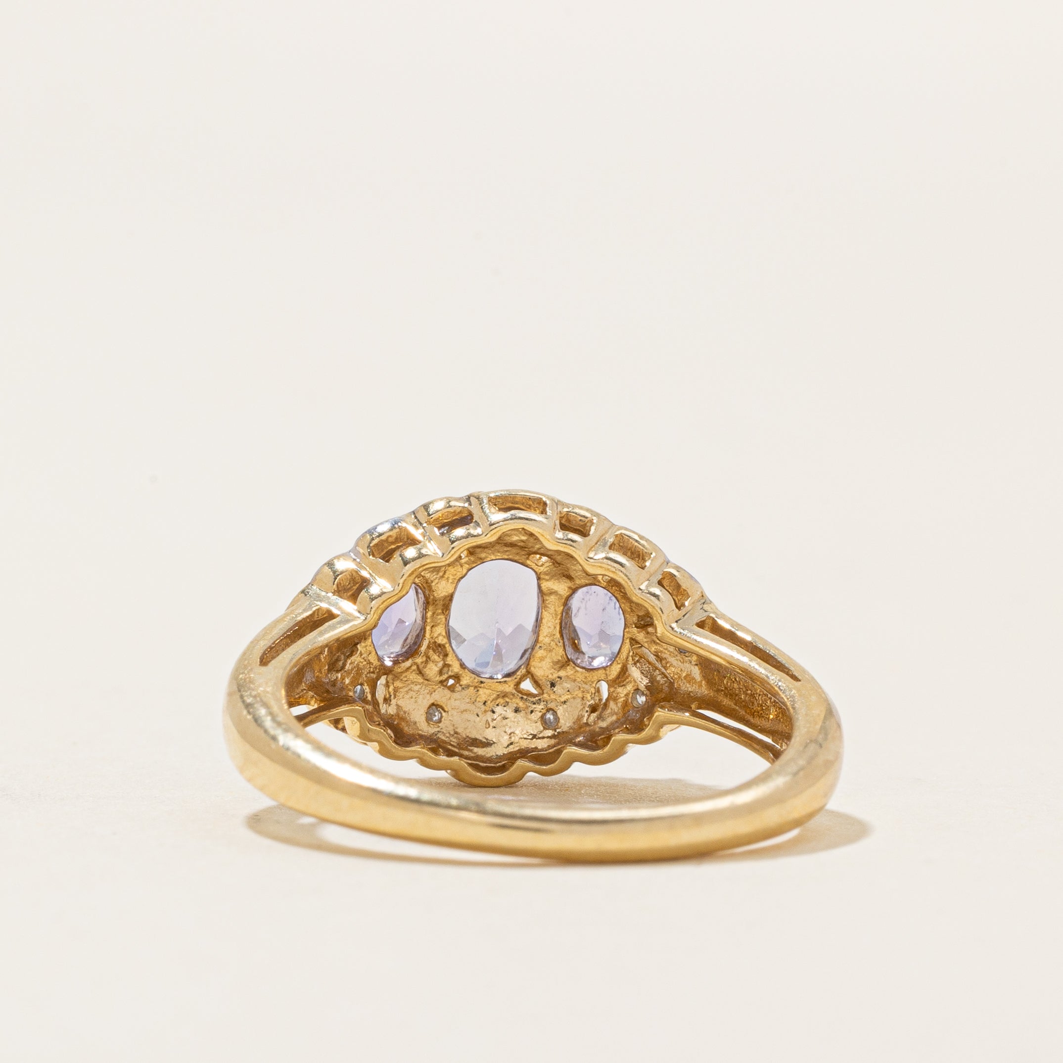 Three Stone Tanzanite & Diamond Accented Ring | 0.65ctw, 0.05ctw | SZ 6