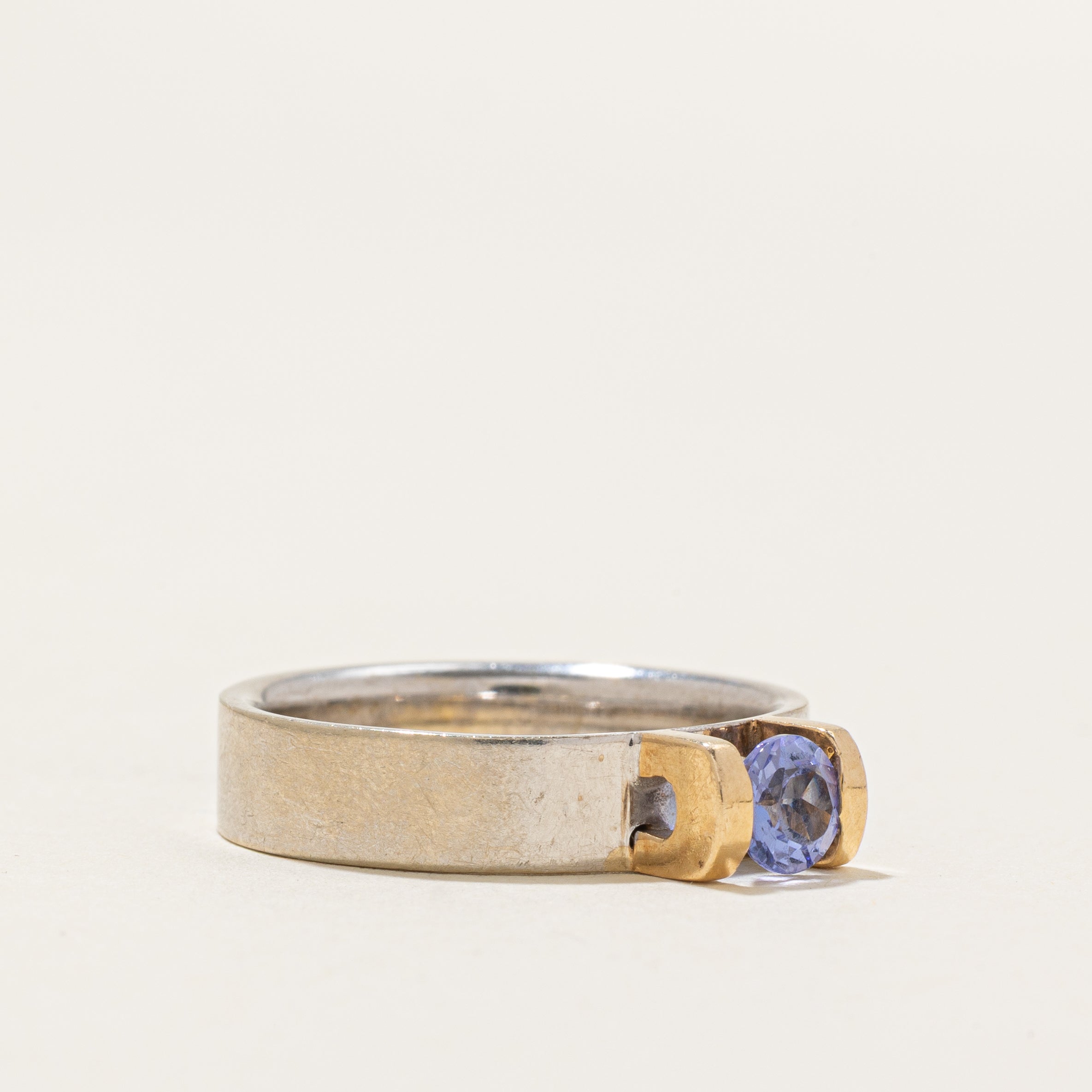 Two Tone Tension Set Tanzanite Ring | 0.44ct | SZ 7