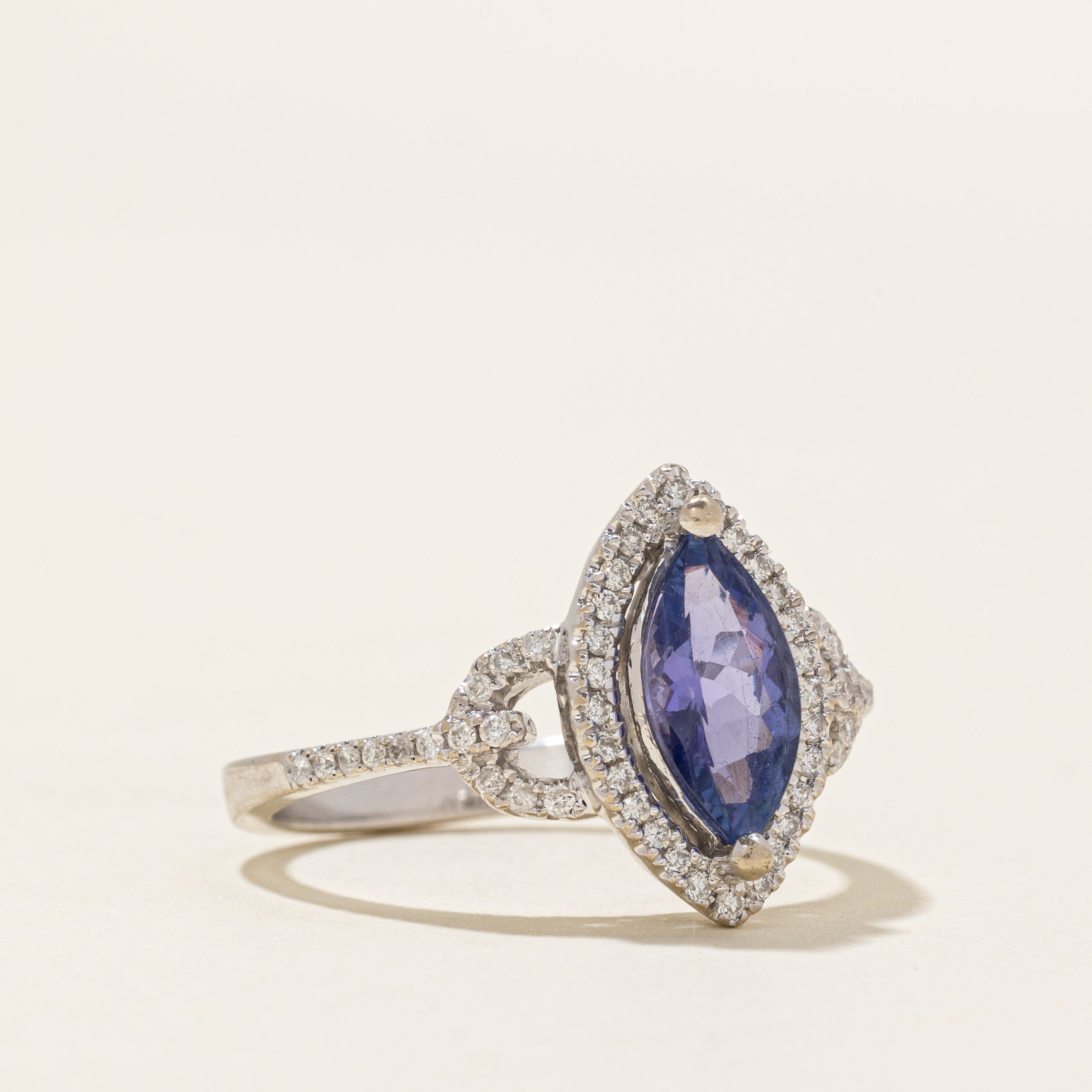 Marquise Cut Tanzanite & Diamond Halo Ring | 1.19ct, 0.28ctw | SZ 7