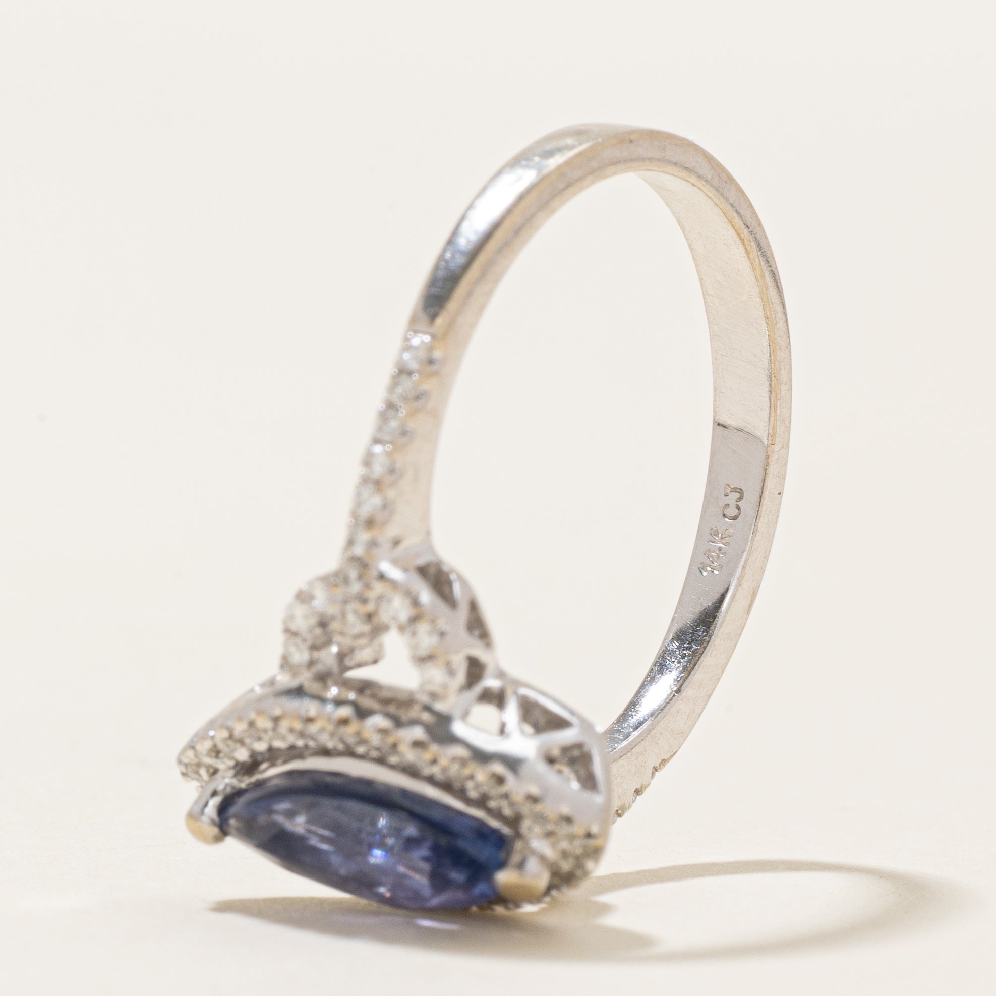 Marquise Cut Tanzanite & Diamond Halo Ring | 1.19ct, 0.28ctw | SZ 7