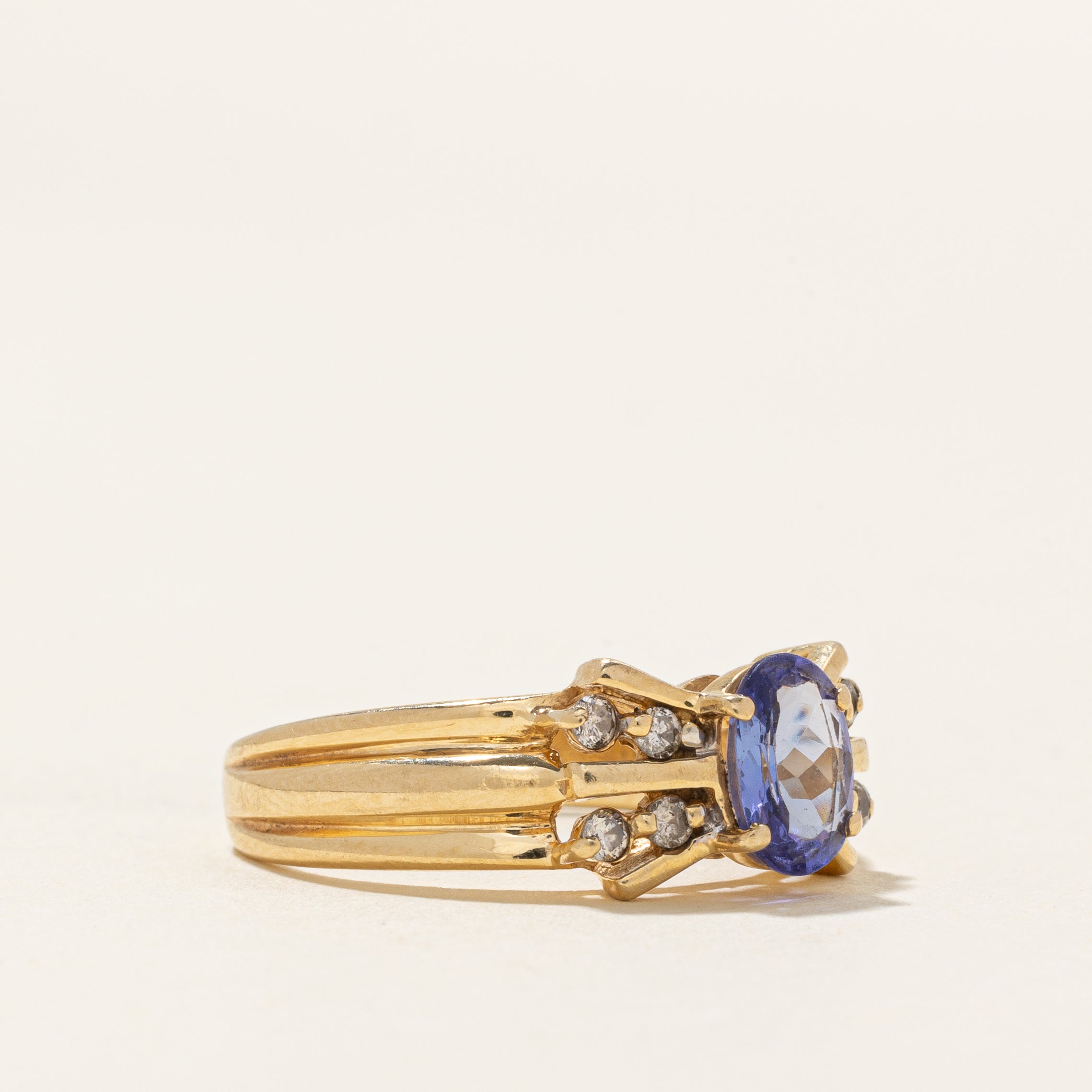 Oval Cut Tanzanite & Diamond Accented Ring | 0.86ct, 0.16ctw | SZ 7