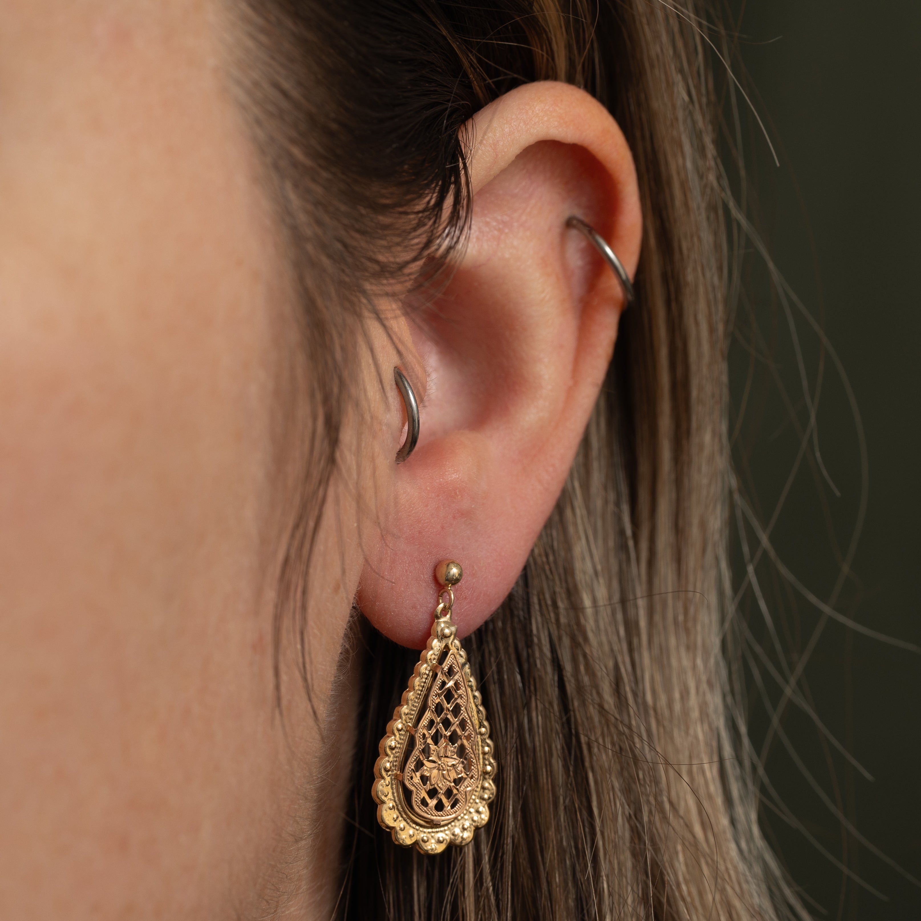 14k Yellow & Rose Gold Ornate Drop Earrings