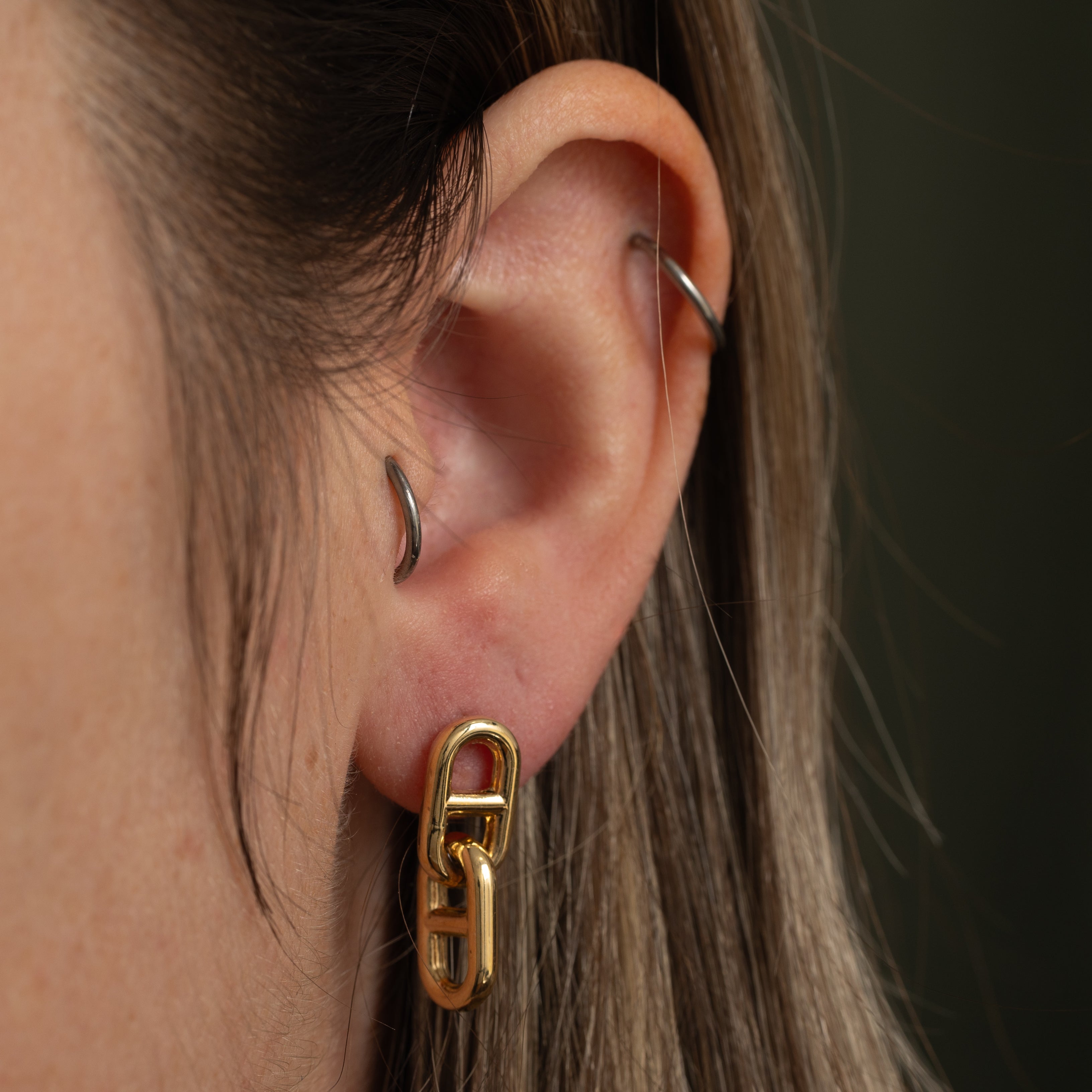 18k Anchor Chain Link Drop Earrings