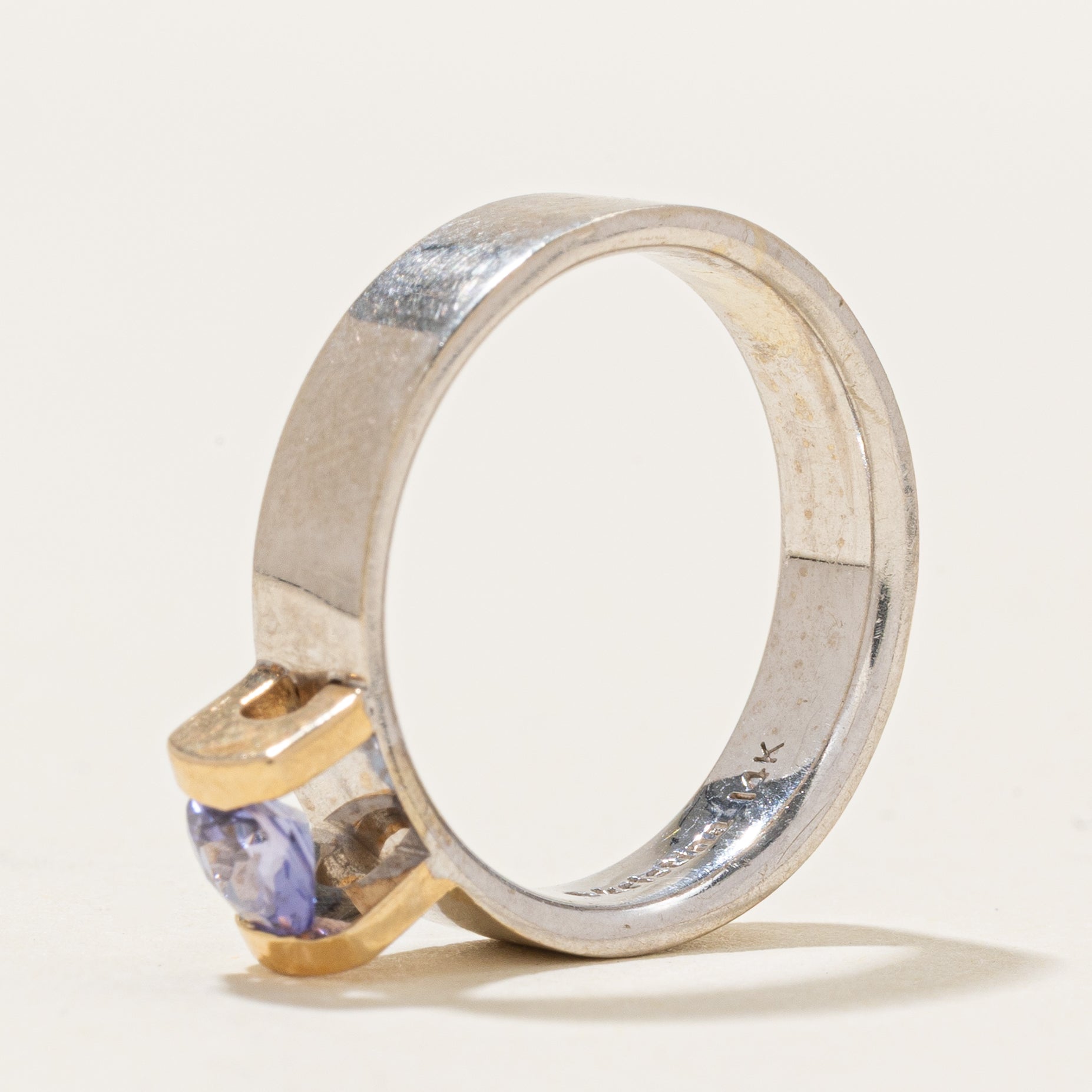 Two Tone Tension Set Tanzanite Ring | 0.44ct | SZ 7