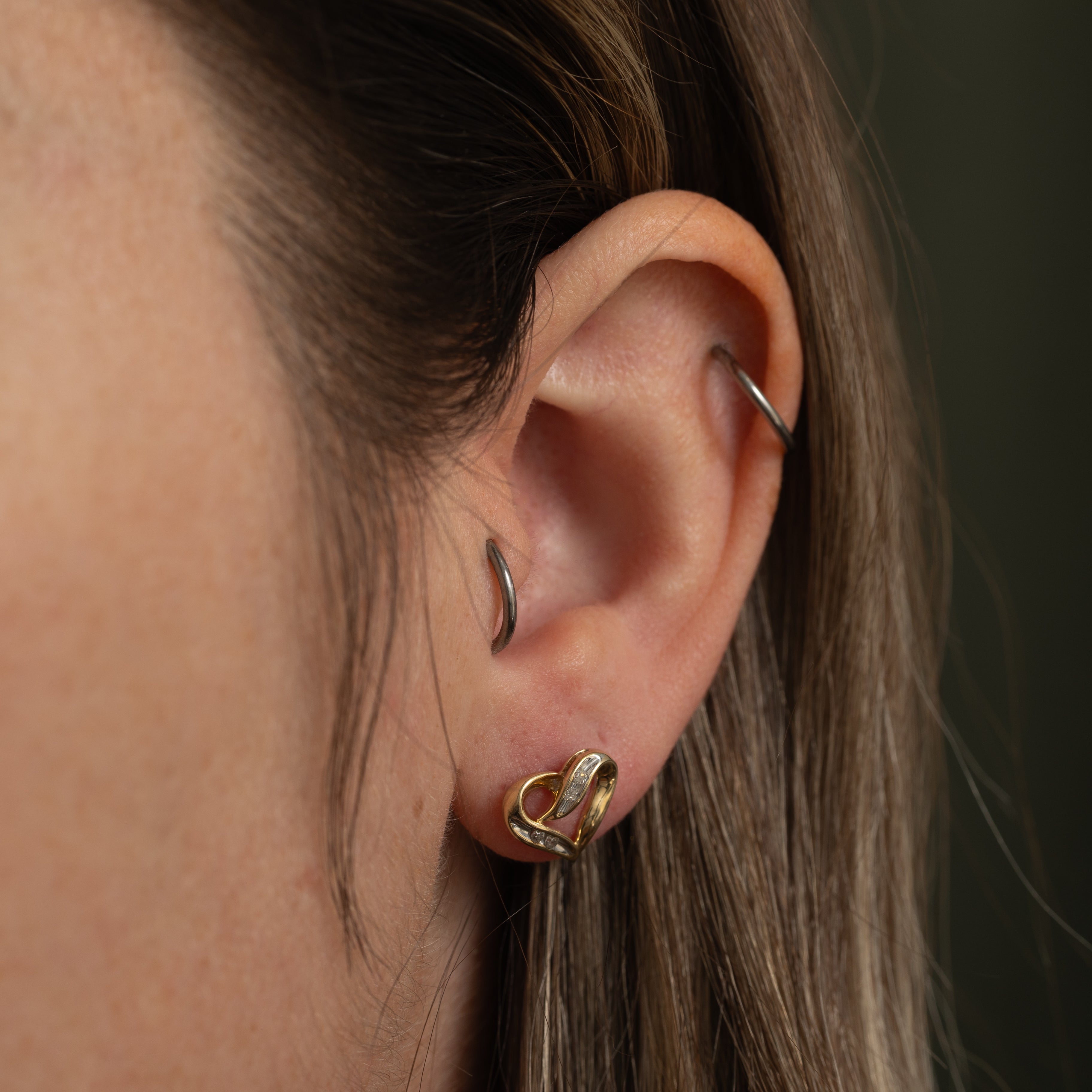 Diamond Heart Stud Earrings