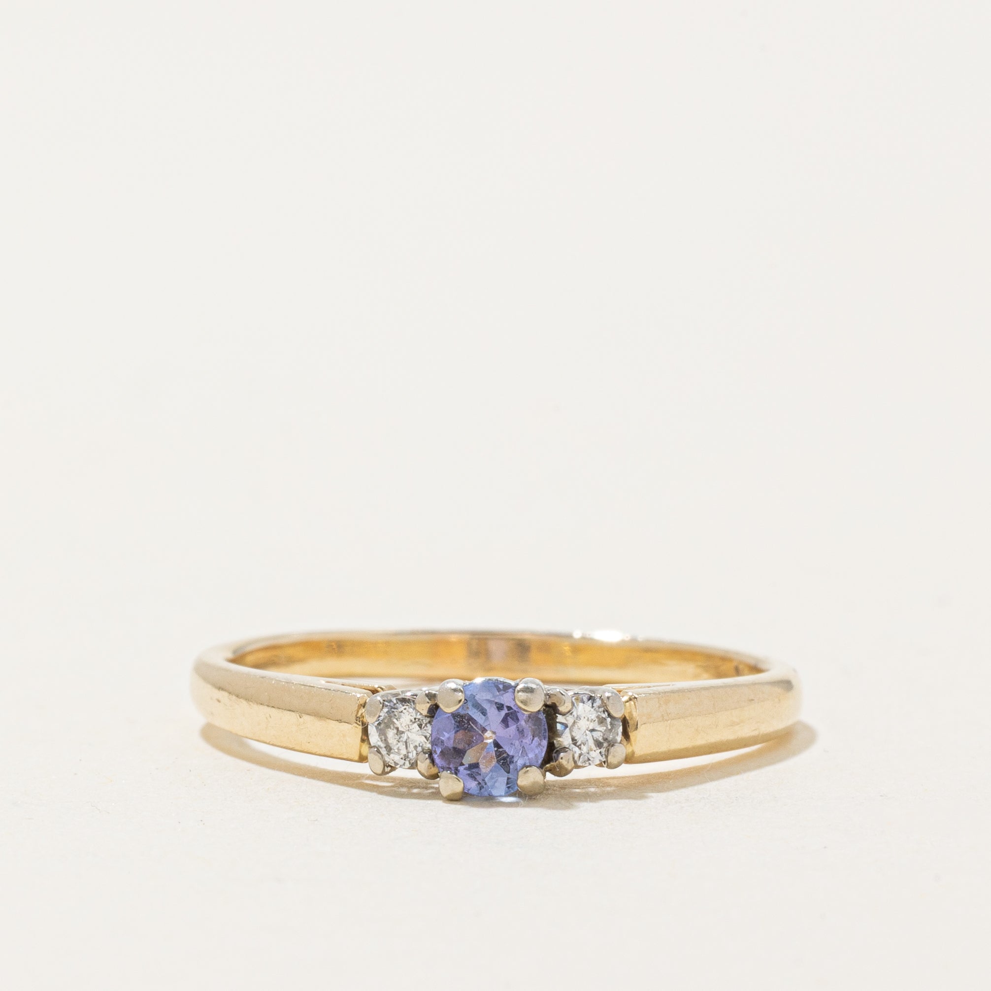 Three Stone Tanzanite & Diamond Ring | 0.20ct, 0.12ctw | SZ 9
