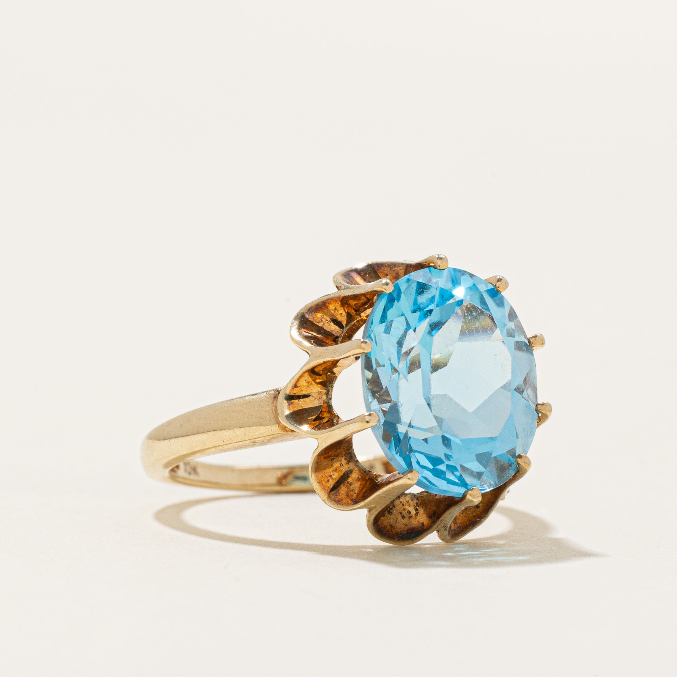 Belcher Set Blue Topaz Cocktail Ring | 7.00ct | SZ 6.5