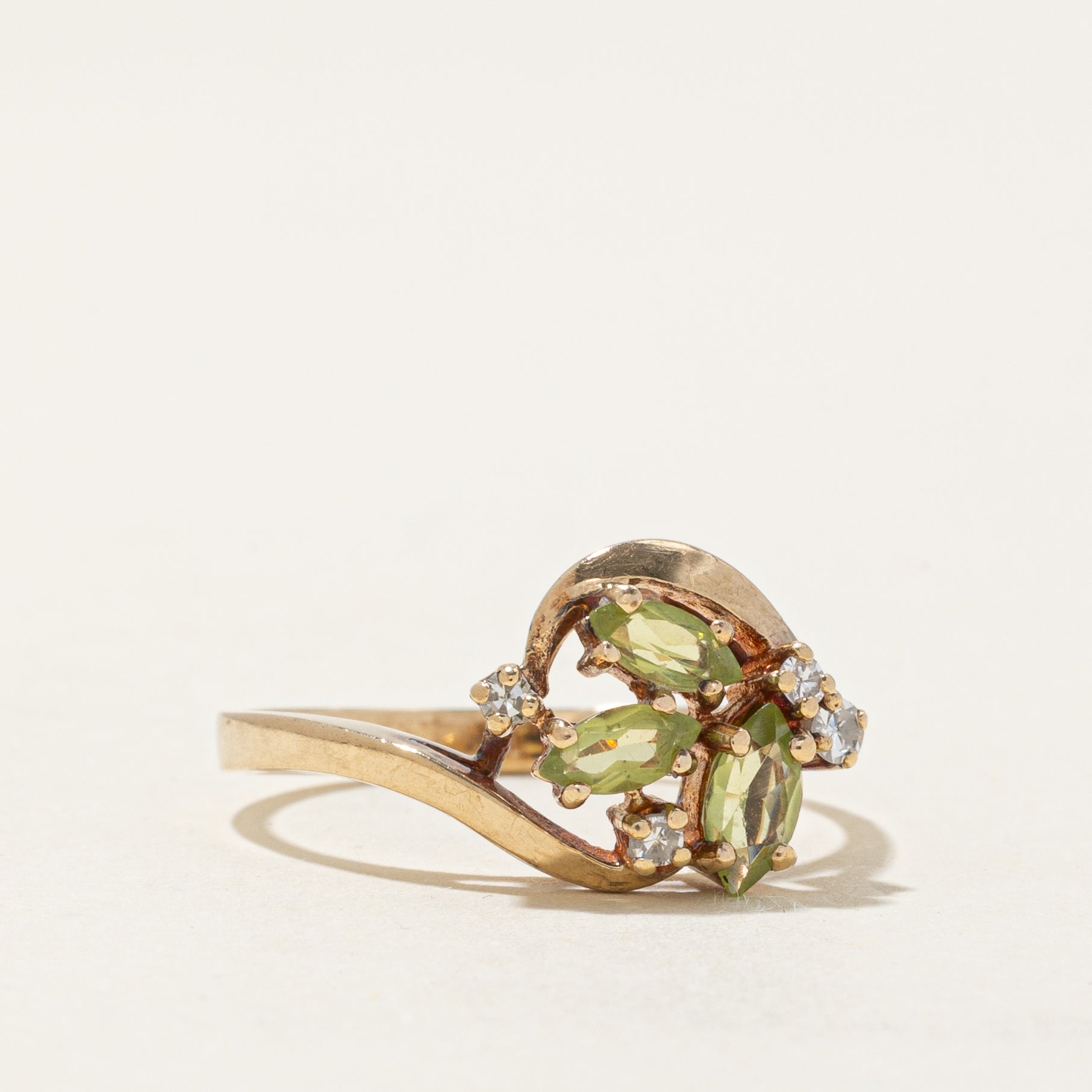 Peridot & Diamond Cluster Bypass Ring | 0.50ctw, 0.08ctw | SZ 7.5