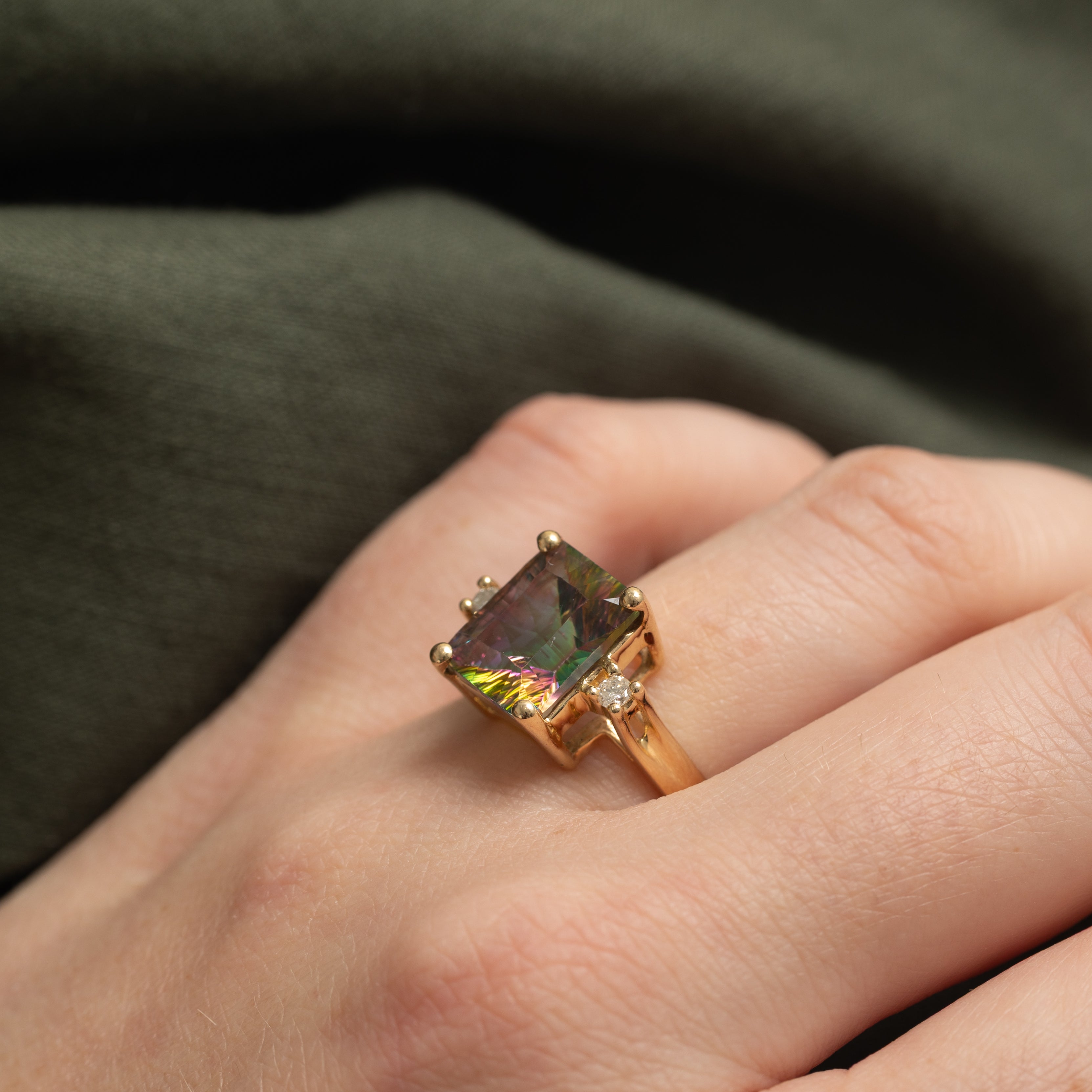 Mystic Topaz & Diamond Cocktail Ring | 6.00ct, 0.04ctw | SZ 6.5