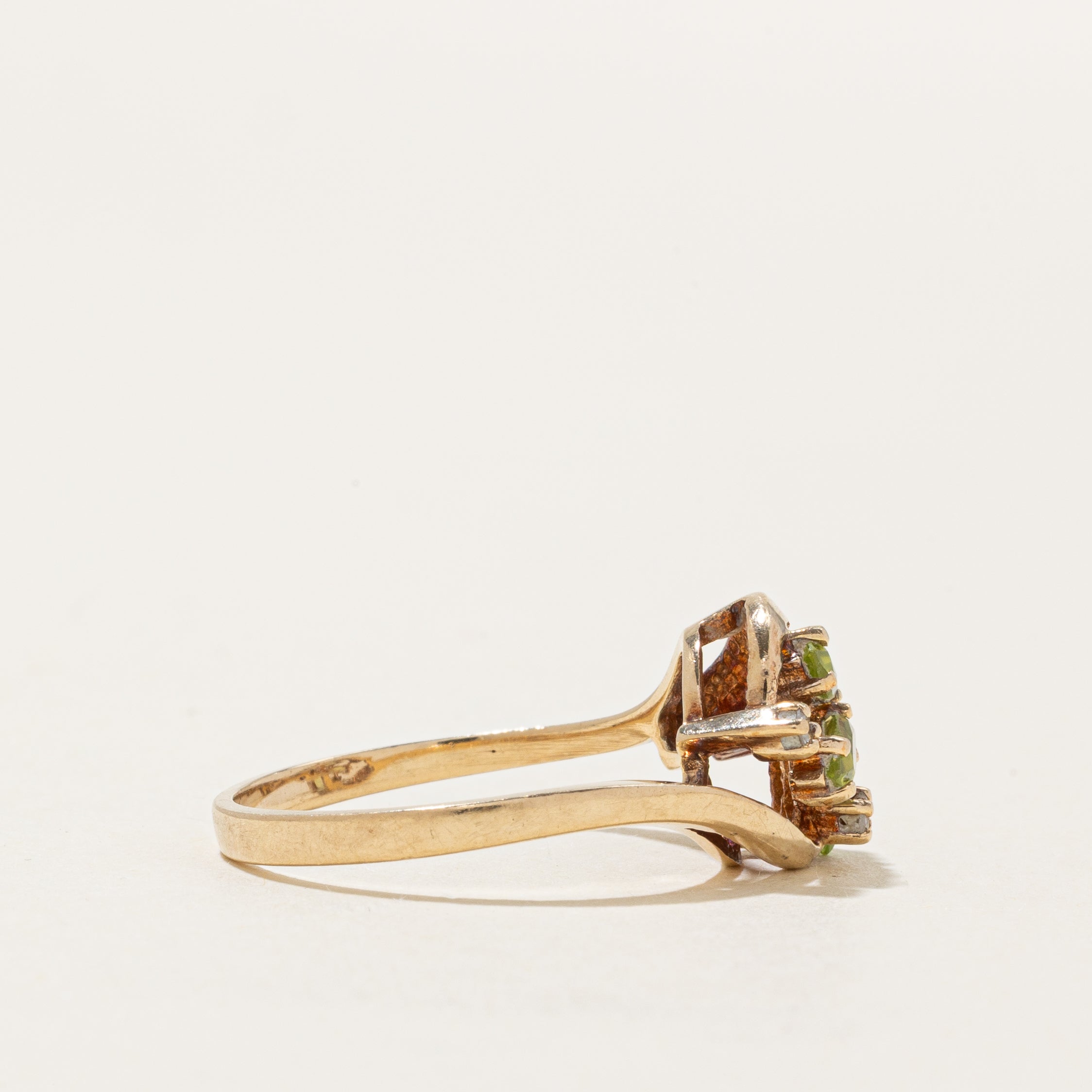 Peridot & Diamond Cluster Bypass Ring | 0.50ctw, 0.08ctw | SZ 7.5