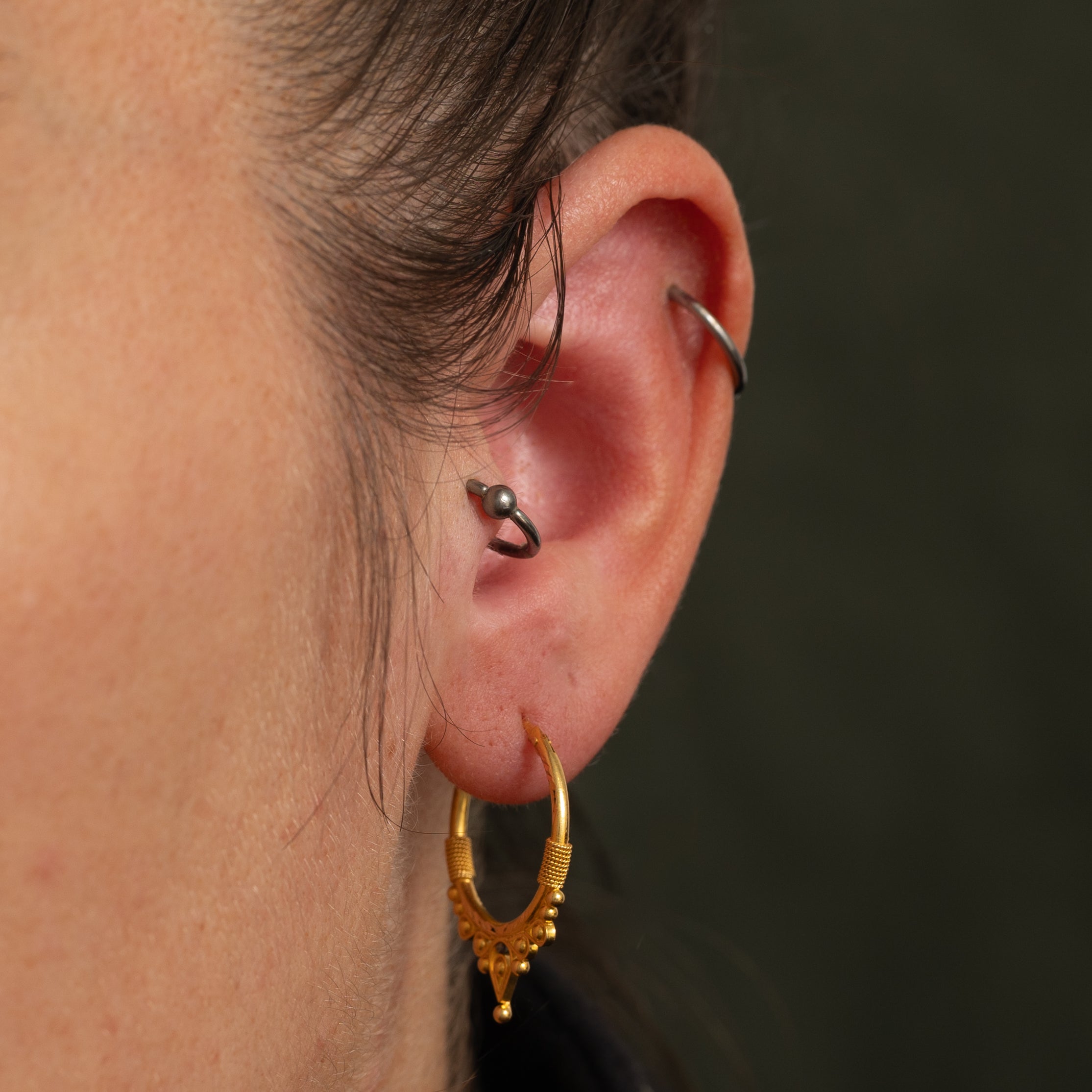 18k Yellow Gold Ornate Hoop Earrings