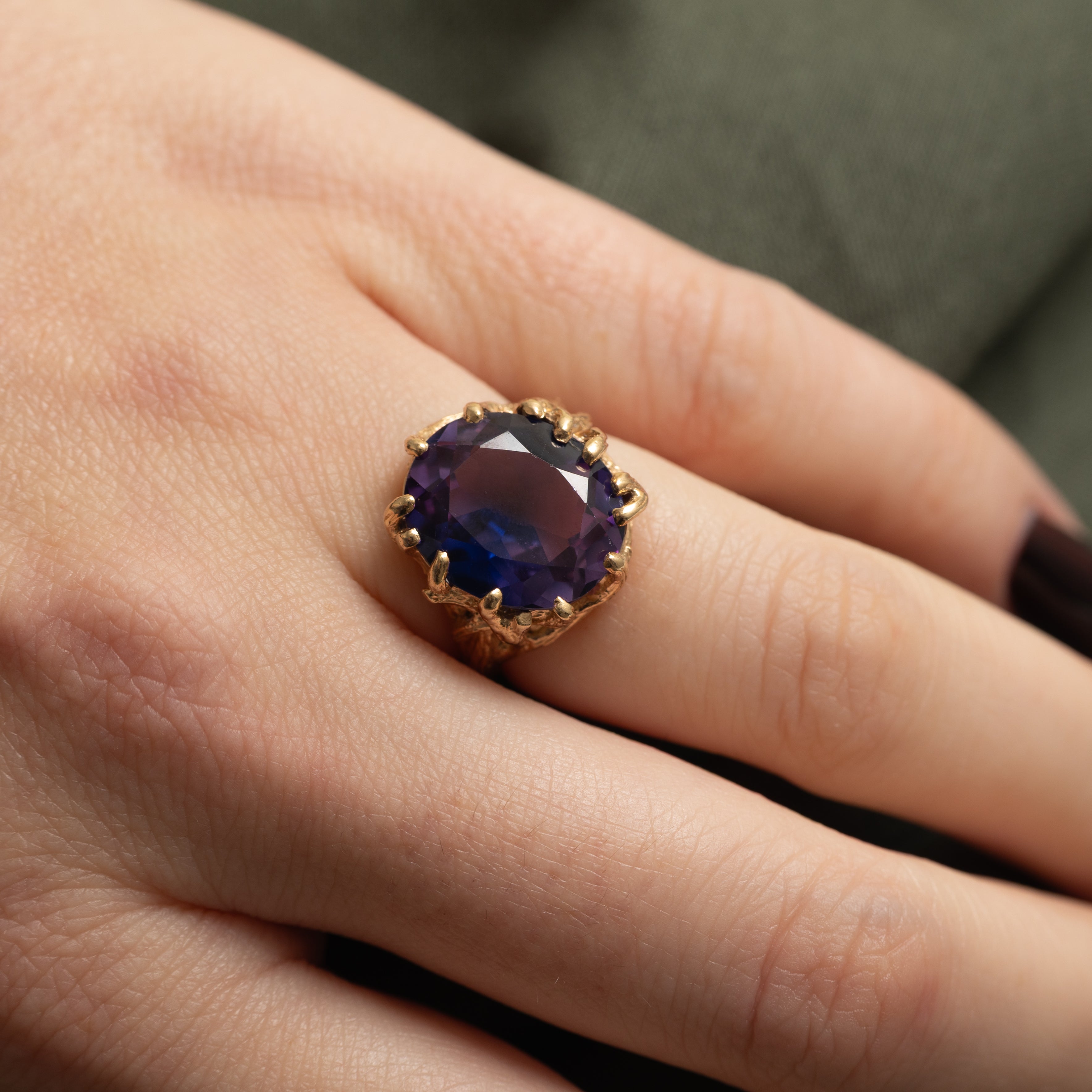 Synthetic Sapphire Textured Cocktail Ring | 8.50ct | SZ 4.75