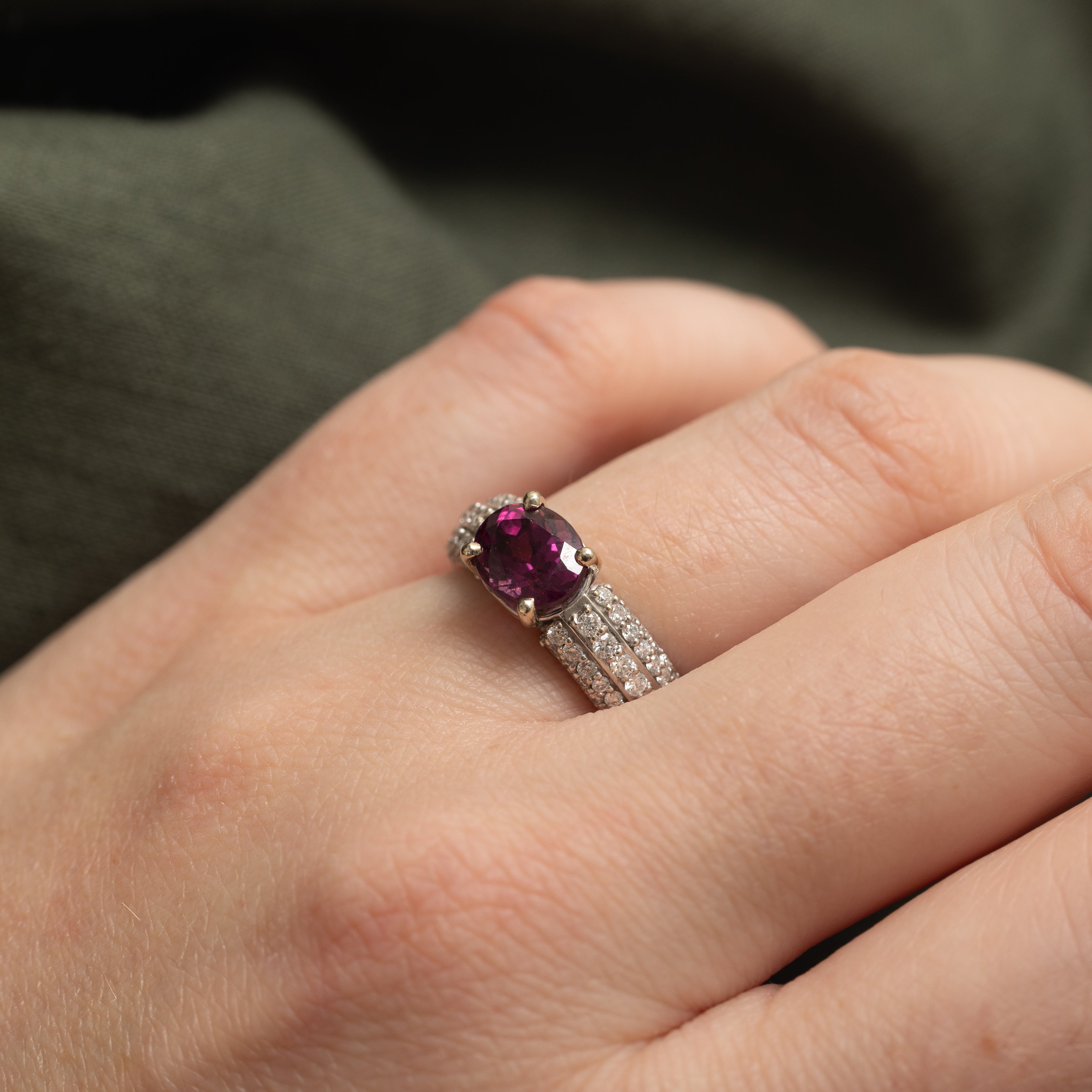 East West Rhodolite Garnet & Diamond Ring | 1.00ct, 0.87ctw | SZ 6