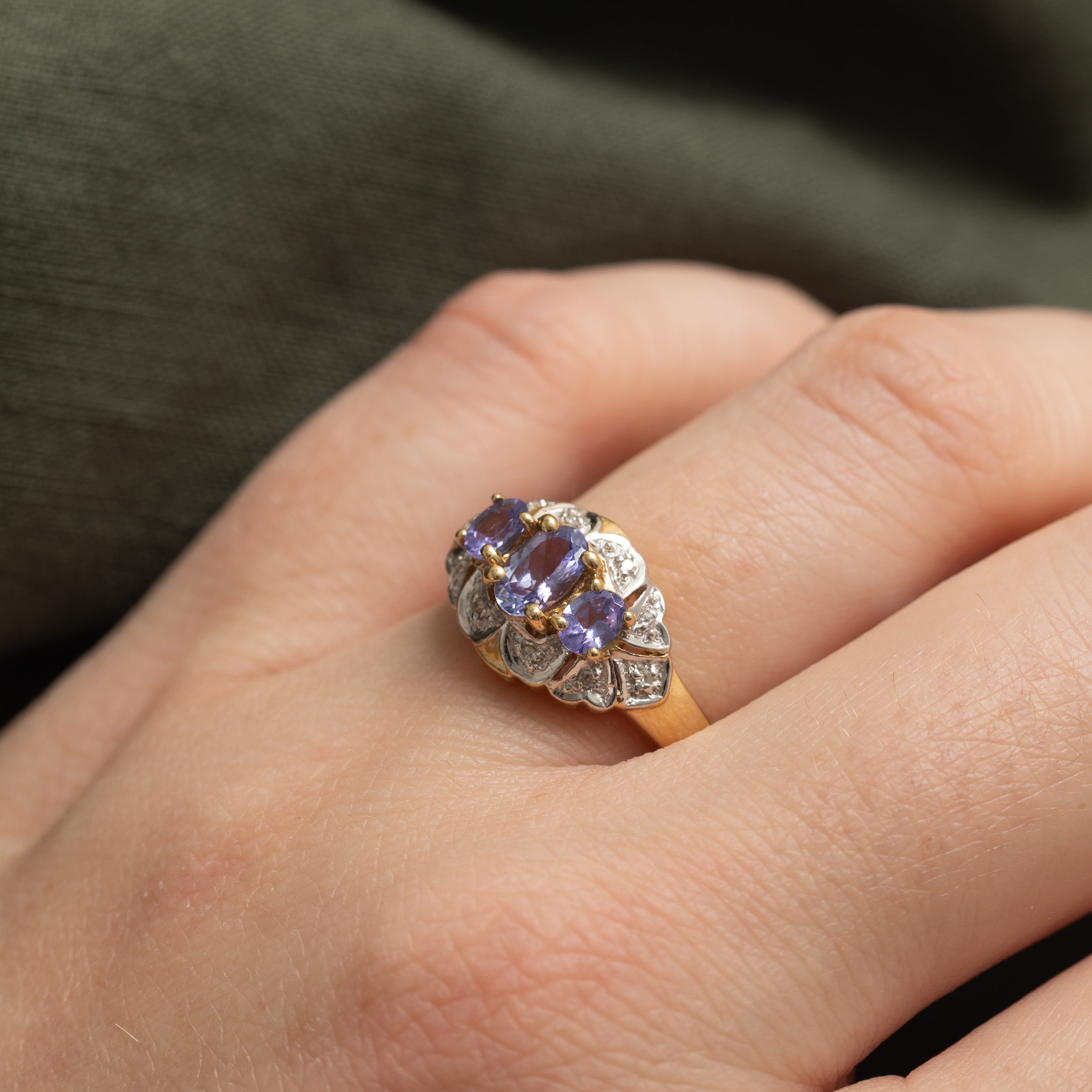 Three Stone Tanzanite & Diamond Accented Ring | 0.65ctw, 0.05ctw | SZ 6