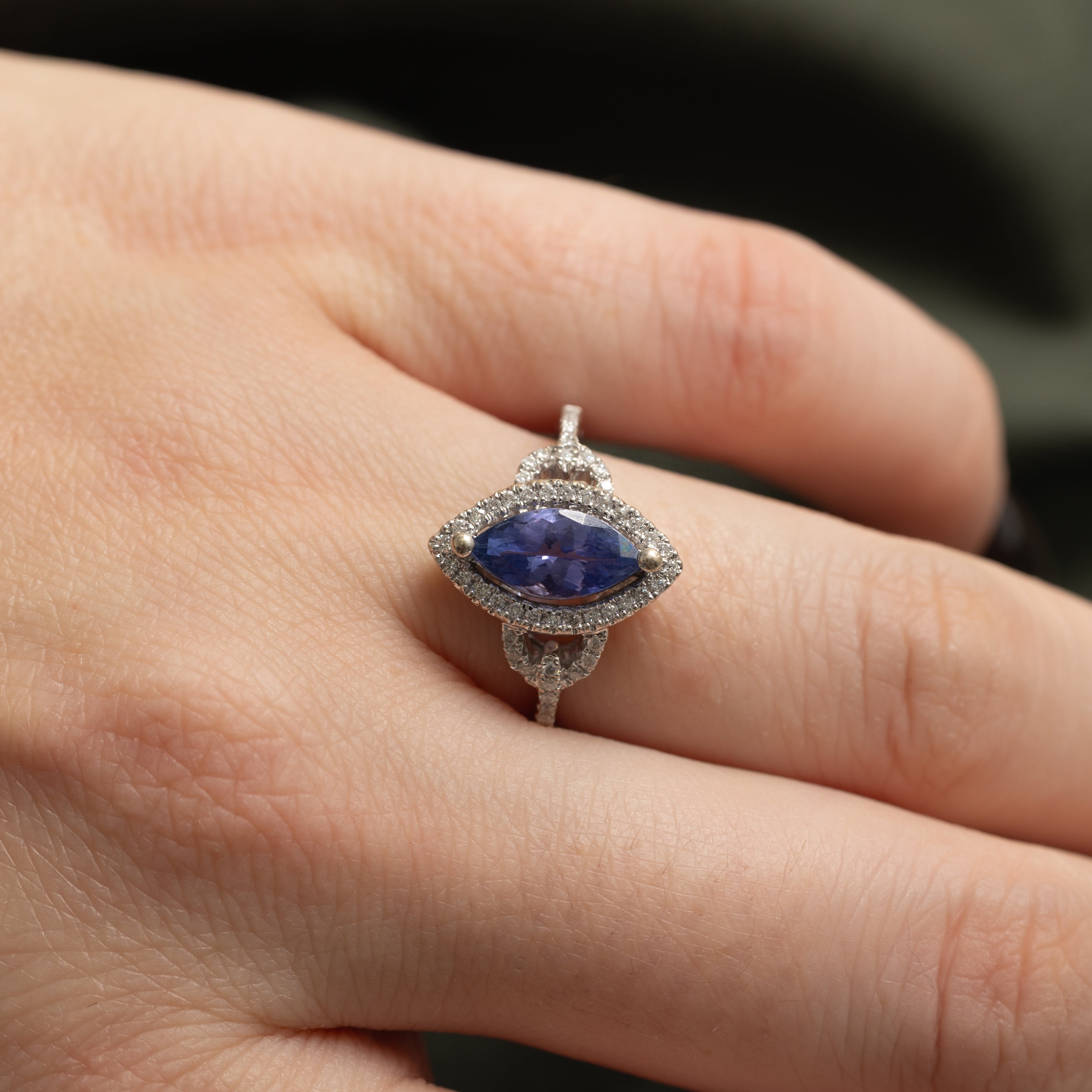 Marquise Cut Tanzanite & Diamond Halo Ring | 1.19ct, 0.28ctw | SZ 7