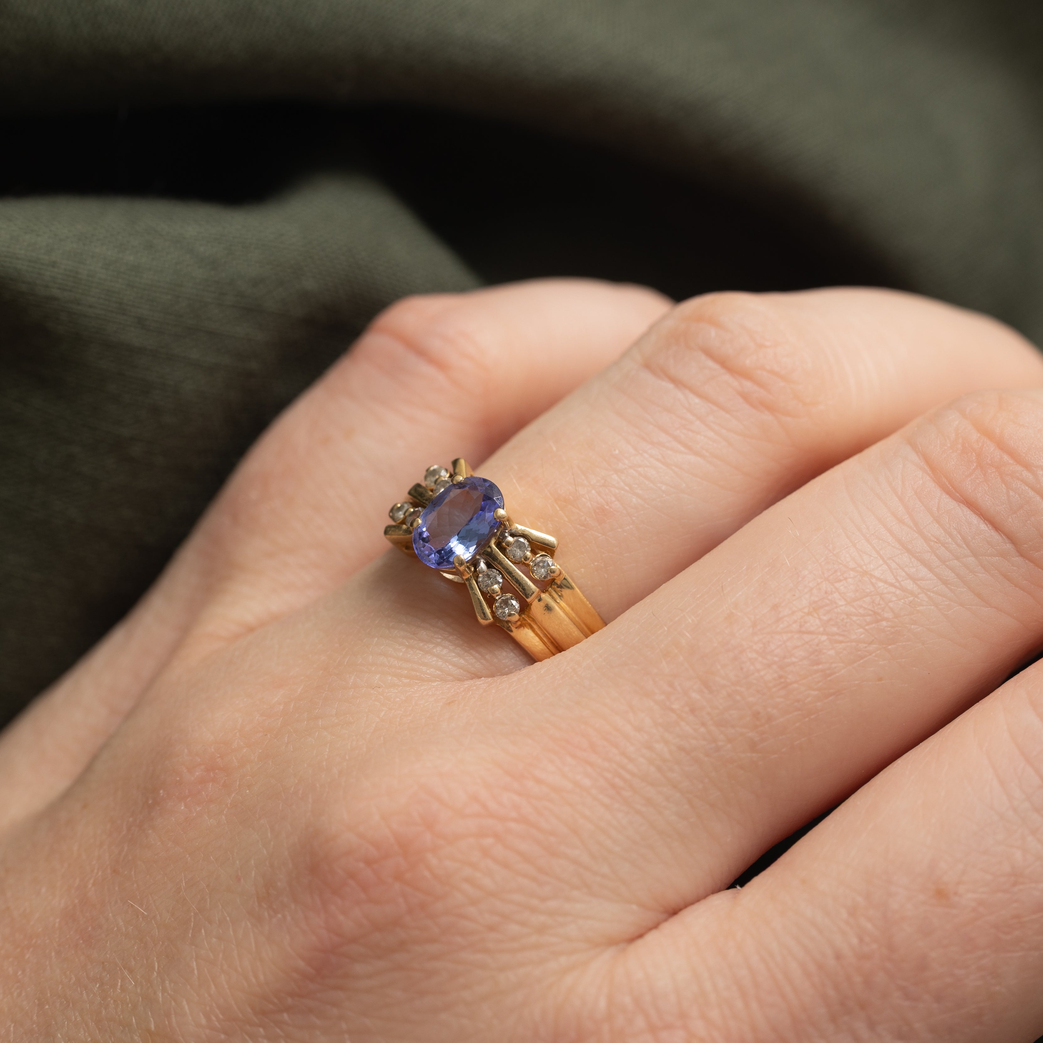 Oval Cut Tanzanite & Diamond Accented Ring | 0.86ct, 0.16ctw | SZ 7