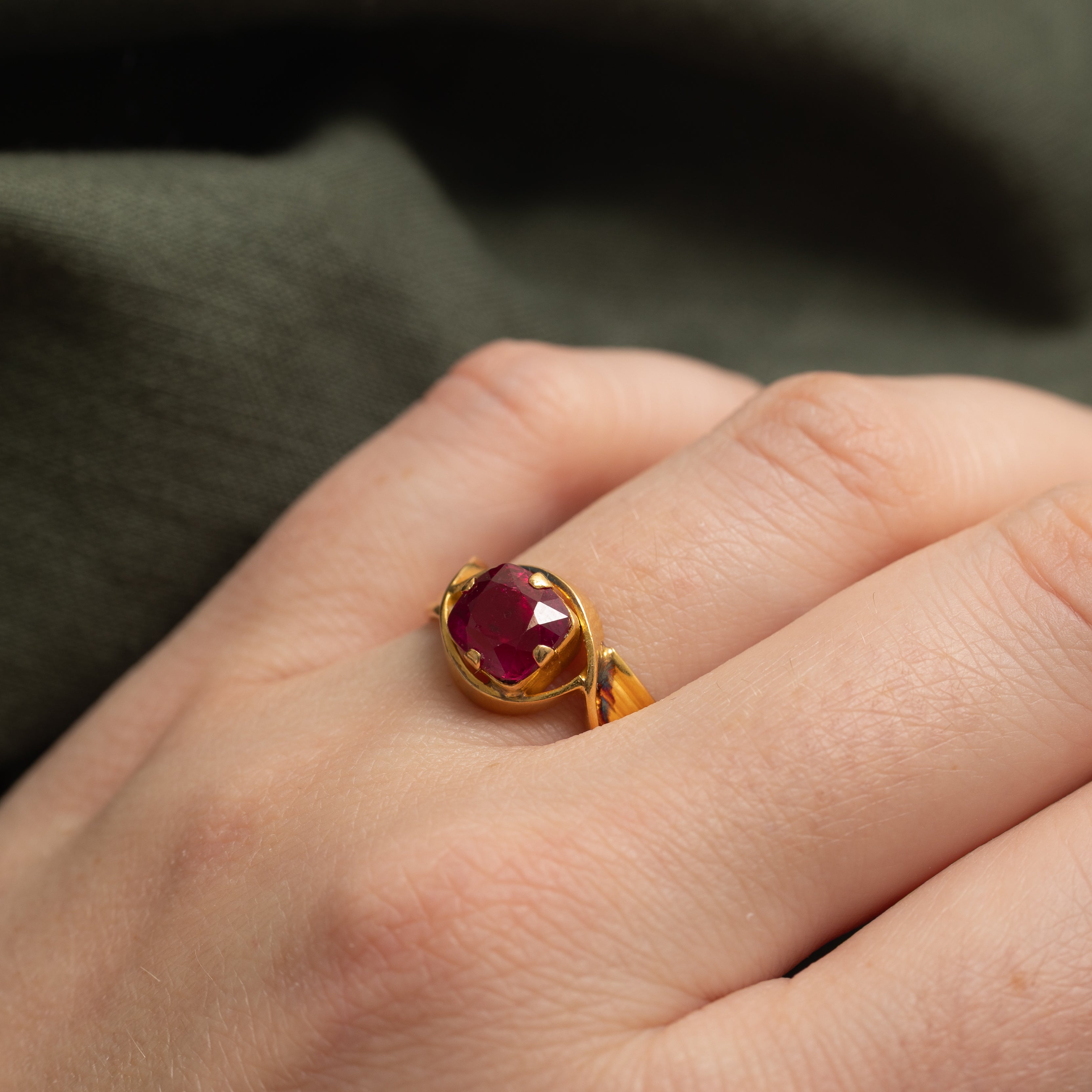 20k Solitaire Cushion Cut Ruby Bypass Ring | 2.20ct | SZ 7.25