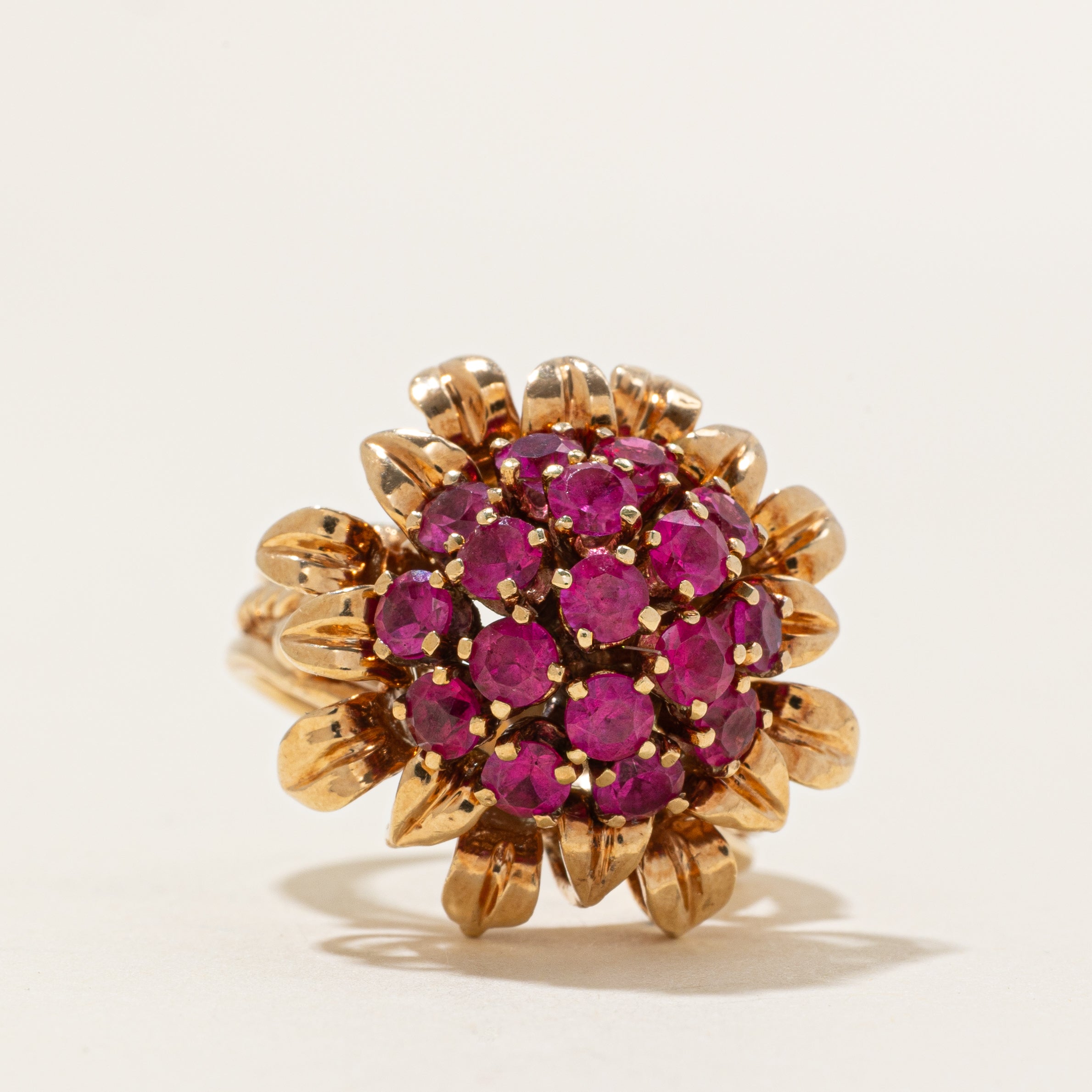 Synthetic Ruby Cluster Sunflower Cocktail Ring | 2.00ctw | SZ 8