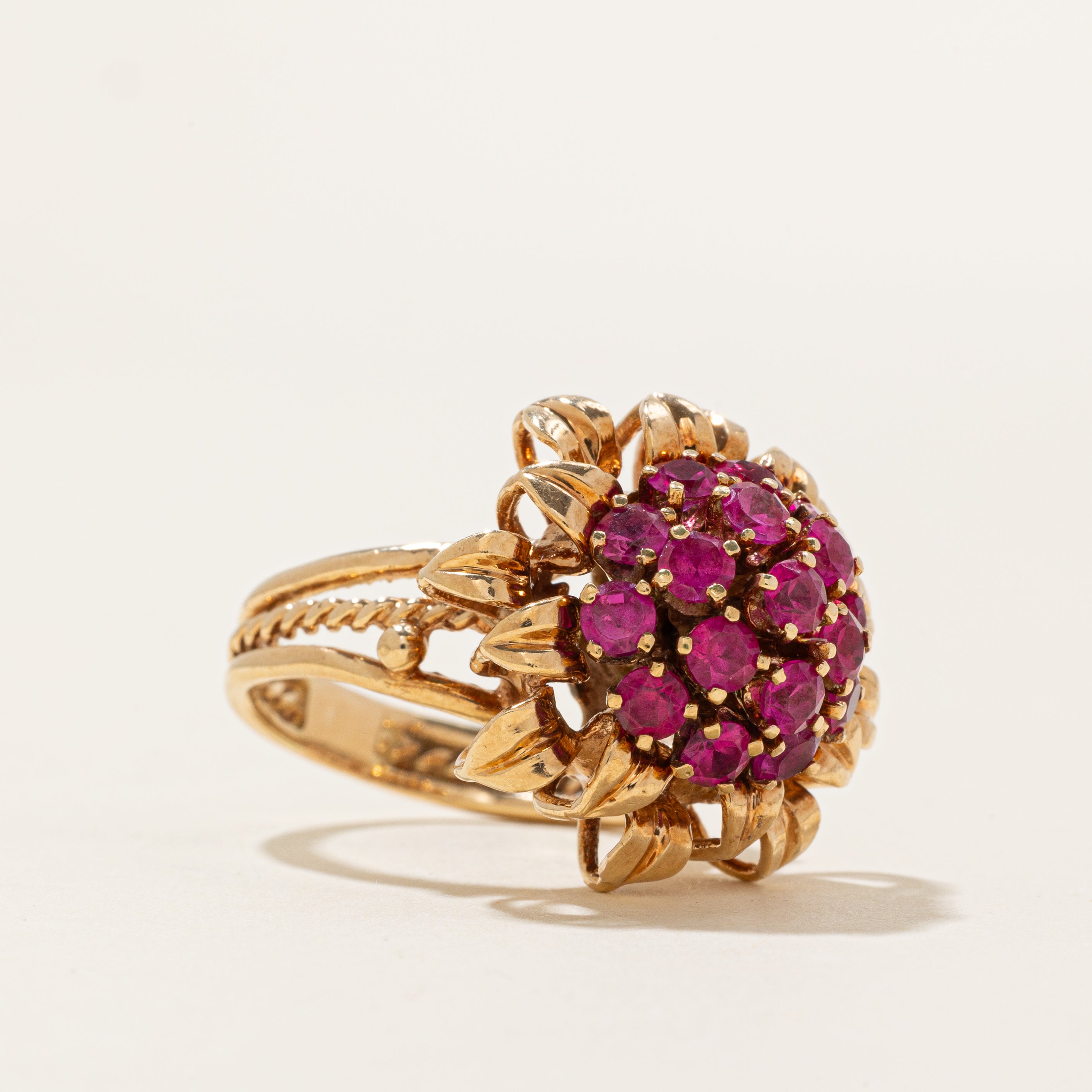 Synthetic Ruby Cluster Sunflower Cocktail Ring | 2.00ctw | SZ 8