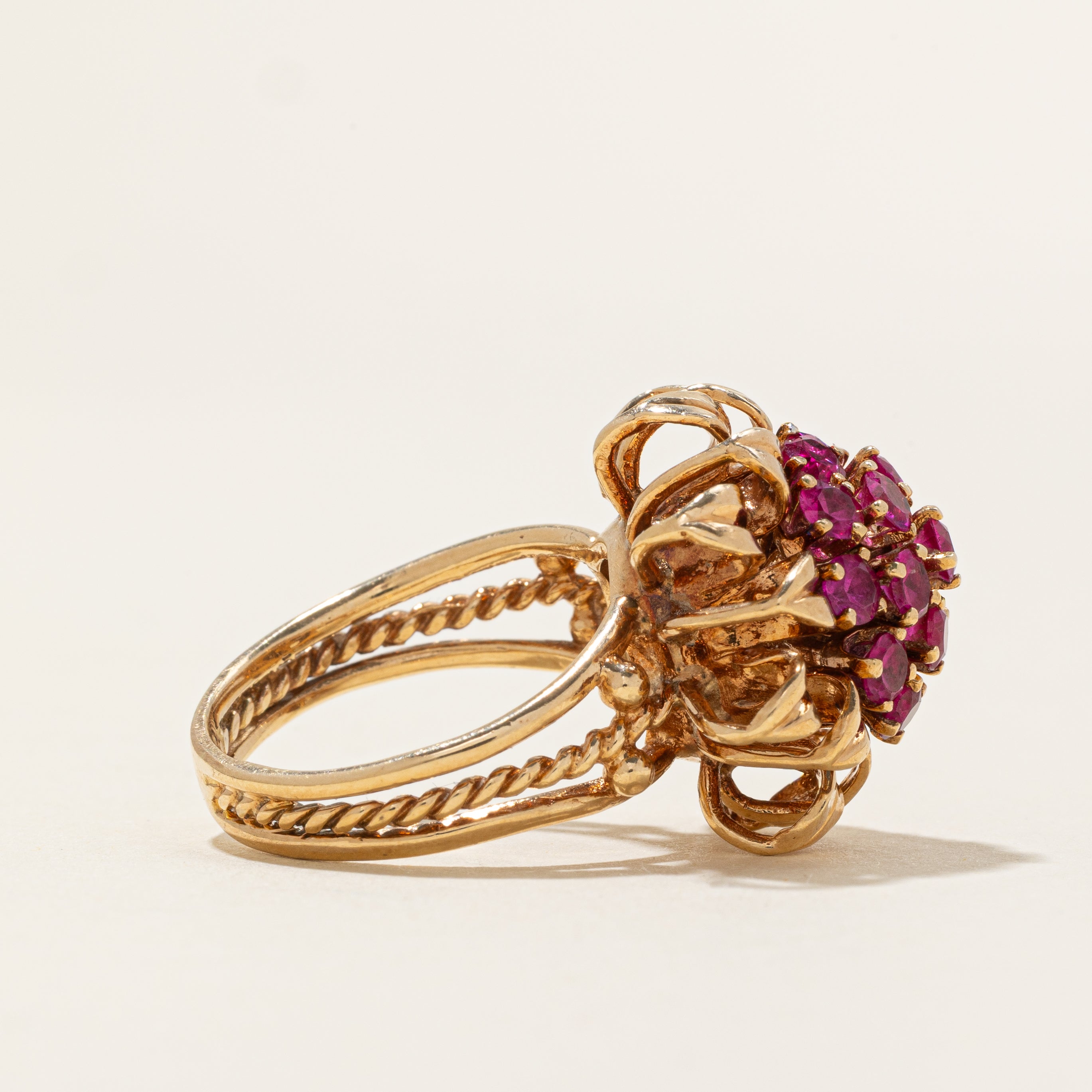 Synthetic Ruby Cluster Sunflower Cocktail Ring | 2.00ctw | SZ 8