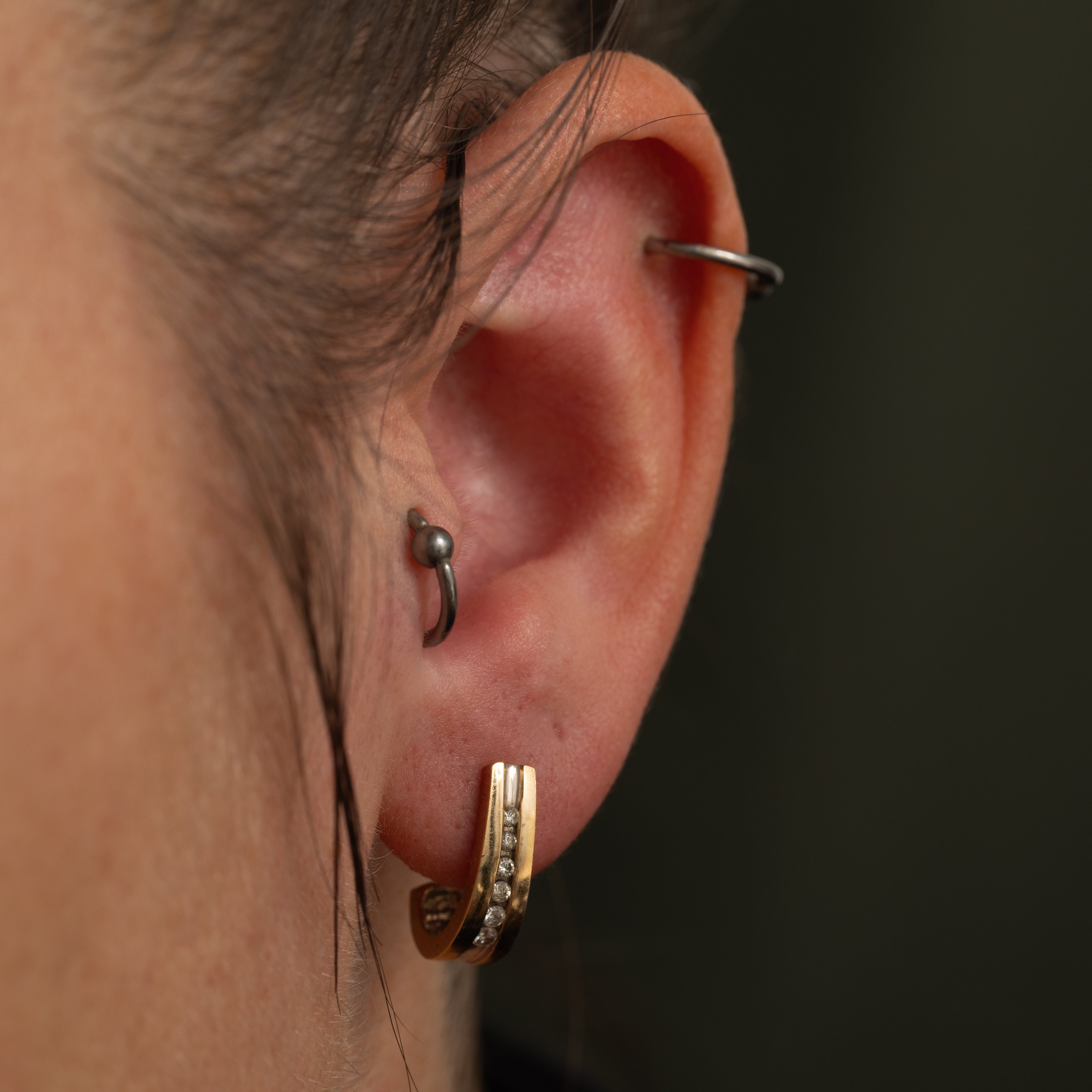 Channel Set Diamond Half Hoop Earrings