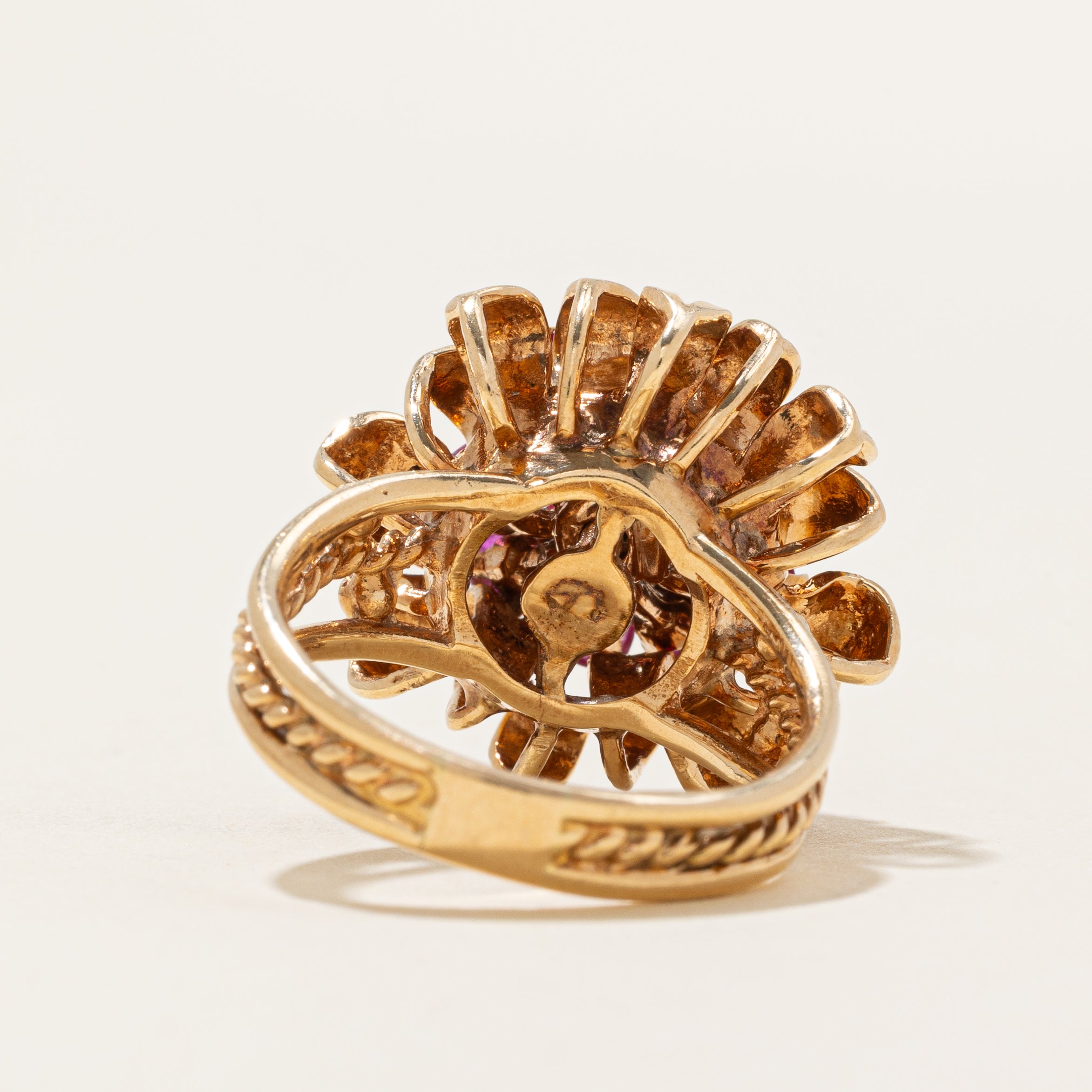 Synthetic Ruby Cluster Sunflower Cocktail Ring | 2.00ctw | SZ 8