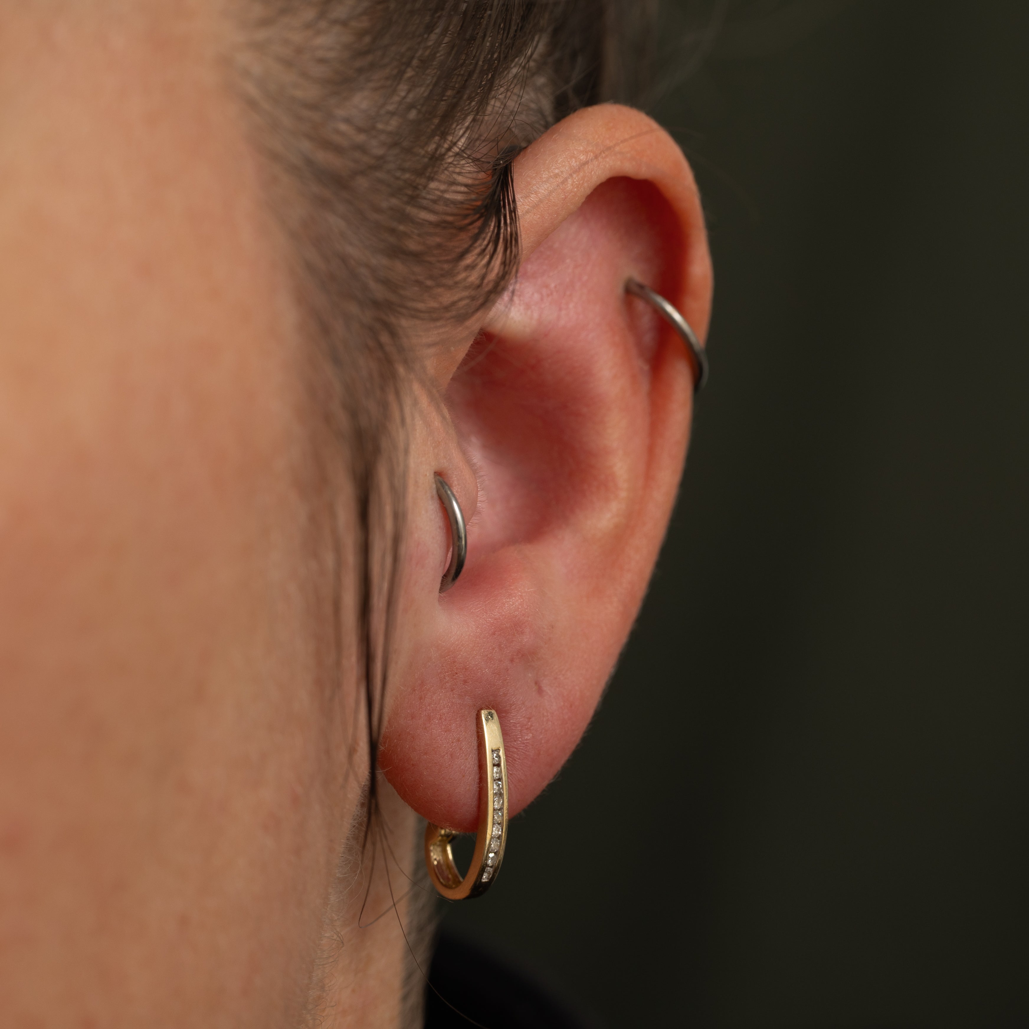 Channel Set Diamond Half Hoop Earrings