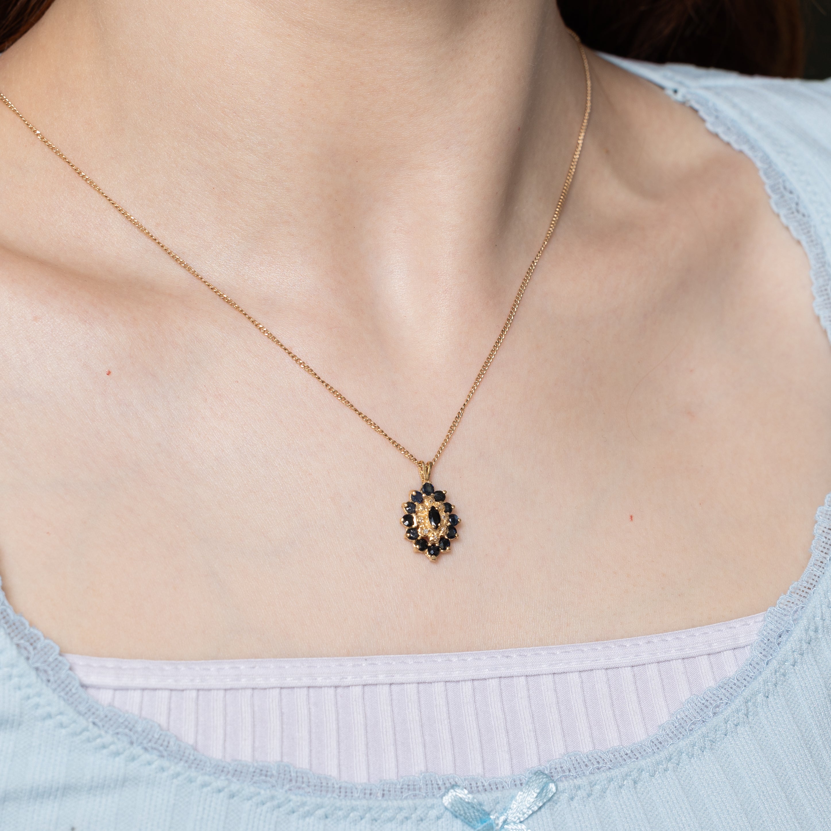 Sapphire & Diamond Petal Halo Pendant | 1.50ctw, 0.04ctw