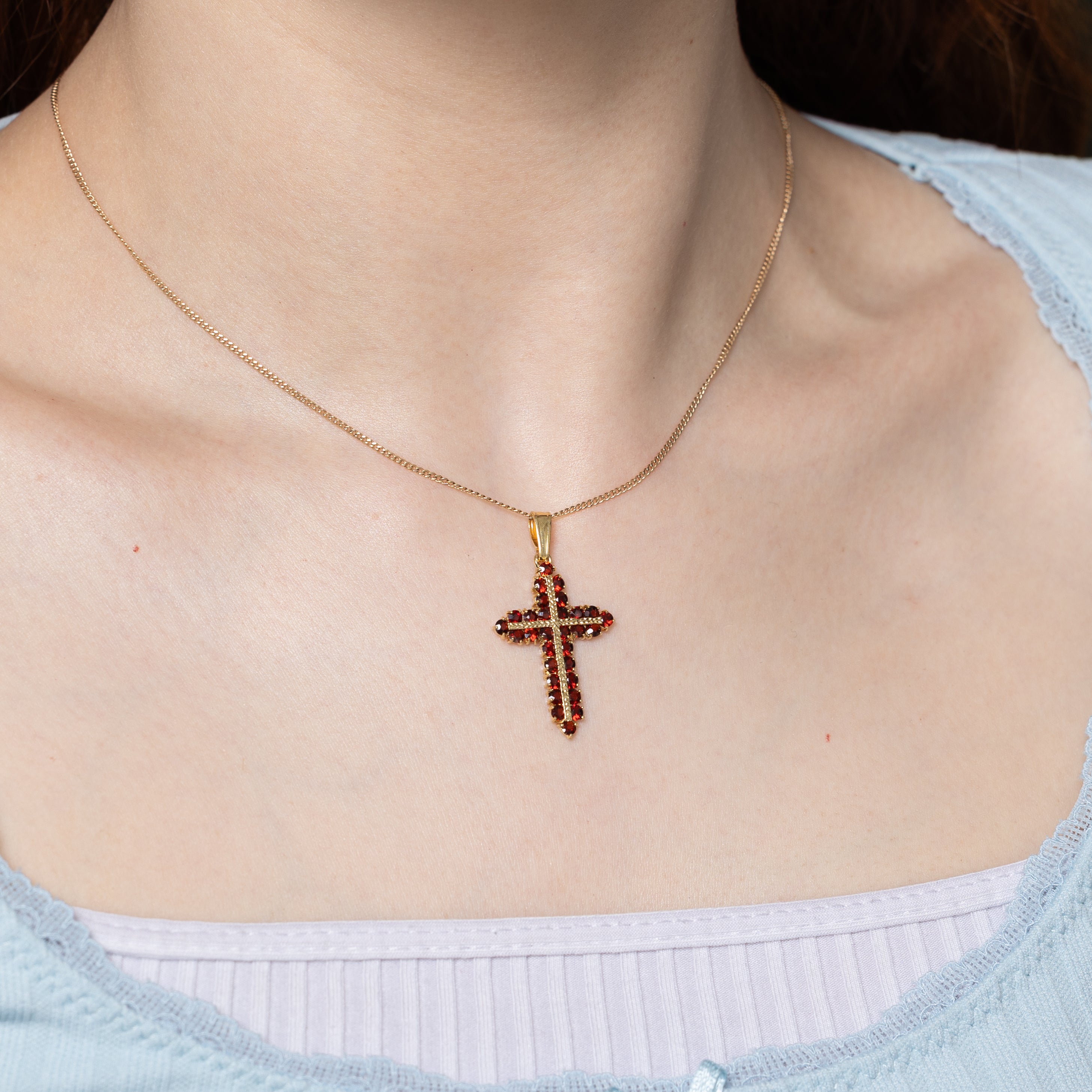 18k Pave Set Garnet Cross Pendant | 1.80ctw