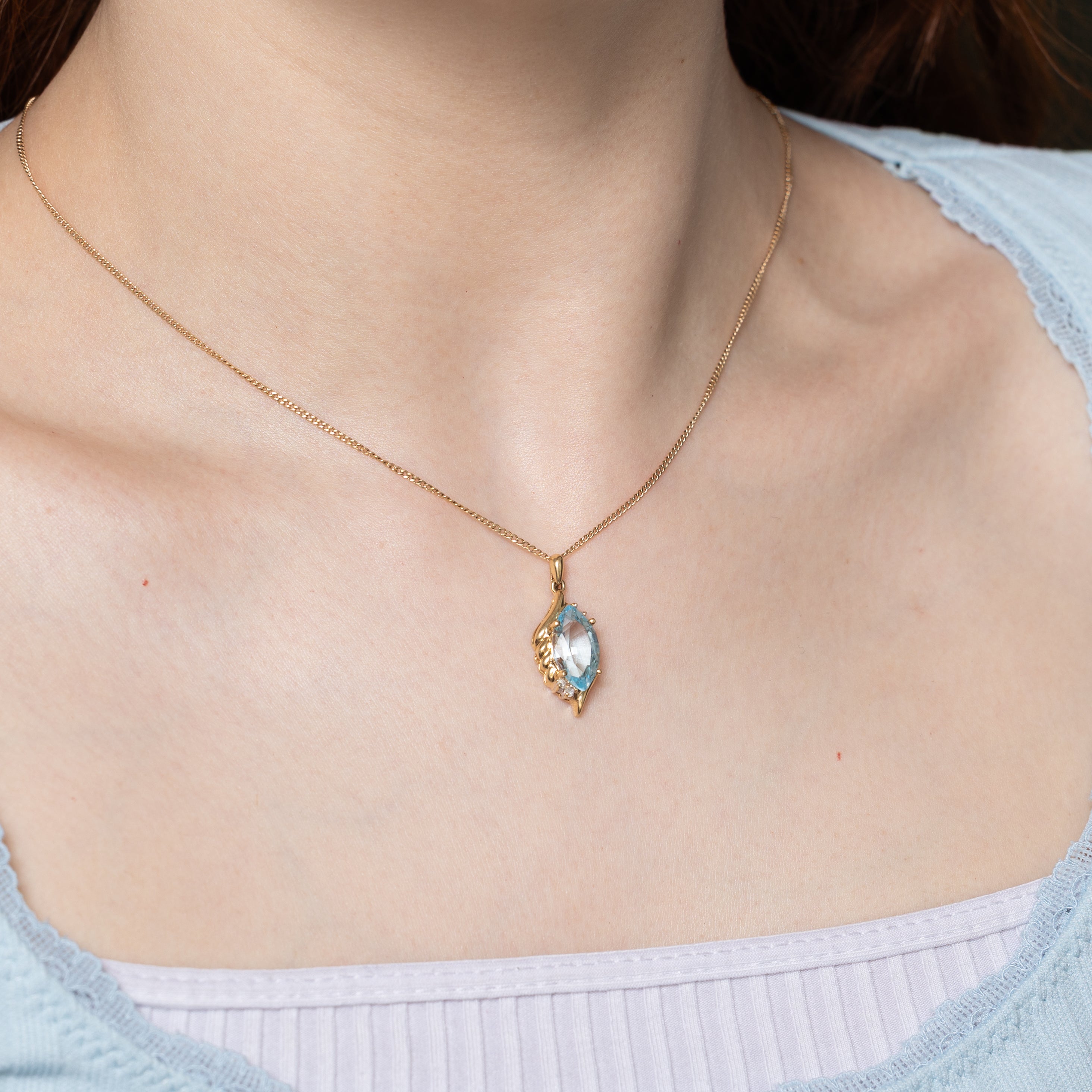 Marquise Cut Blue Topaz & Diamond Pendant | 4.00ct, 0.05ctw