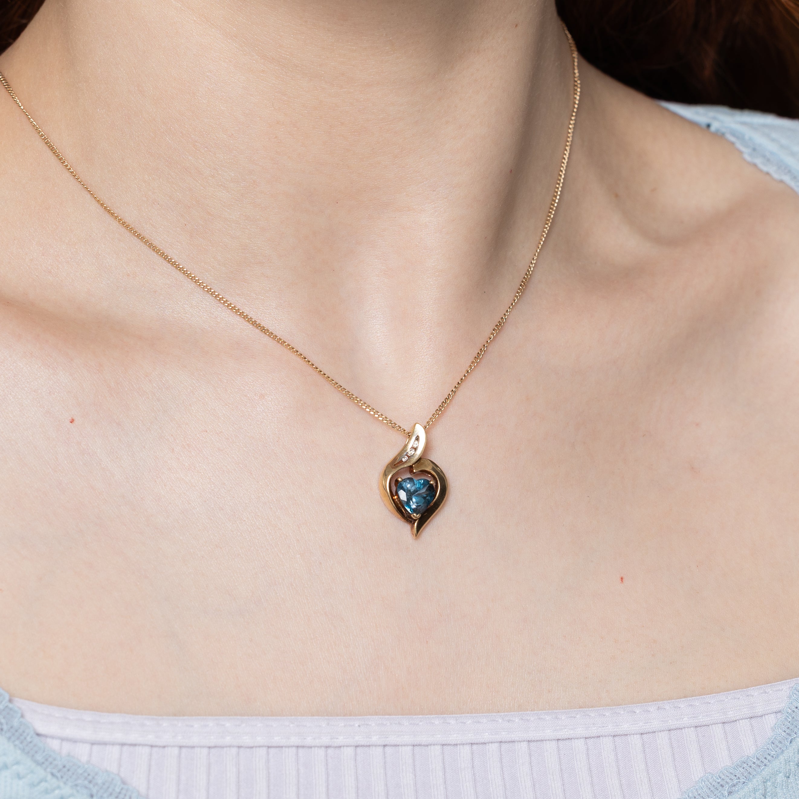 Heart Cut Blue Topaz & Diamond Pendant | 2.00ct, 0.03ctw