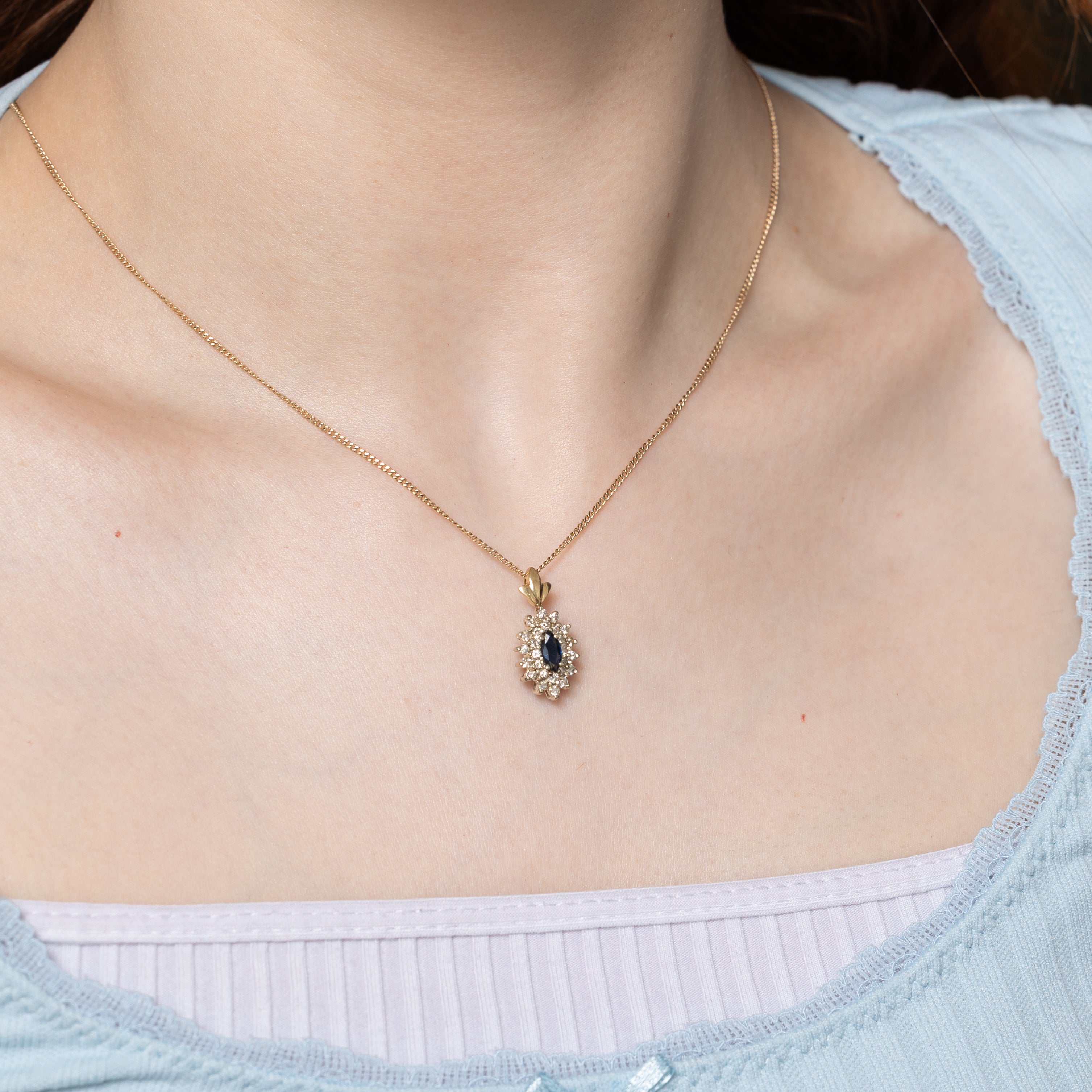 Diamond & Sapphire Petal Cluster Pendant | 0.52ctw, 0.35ct