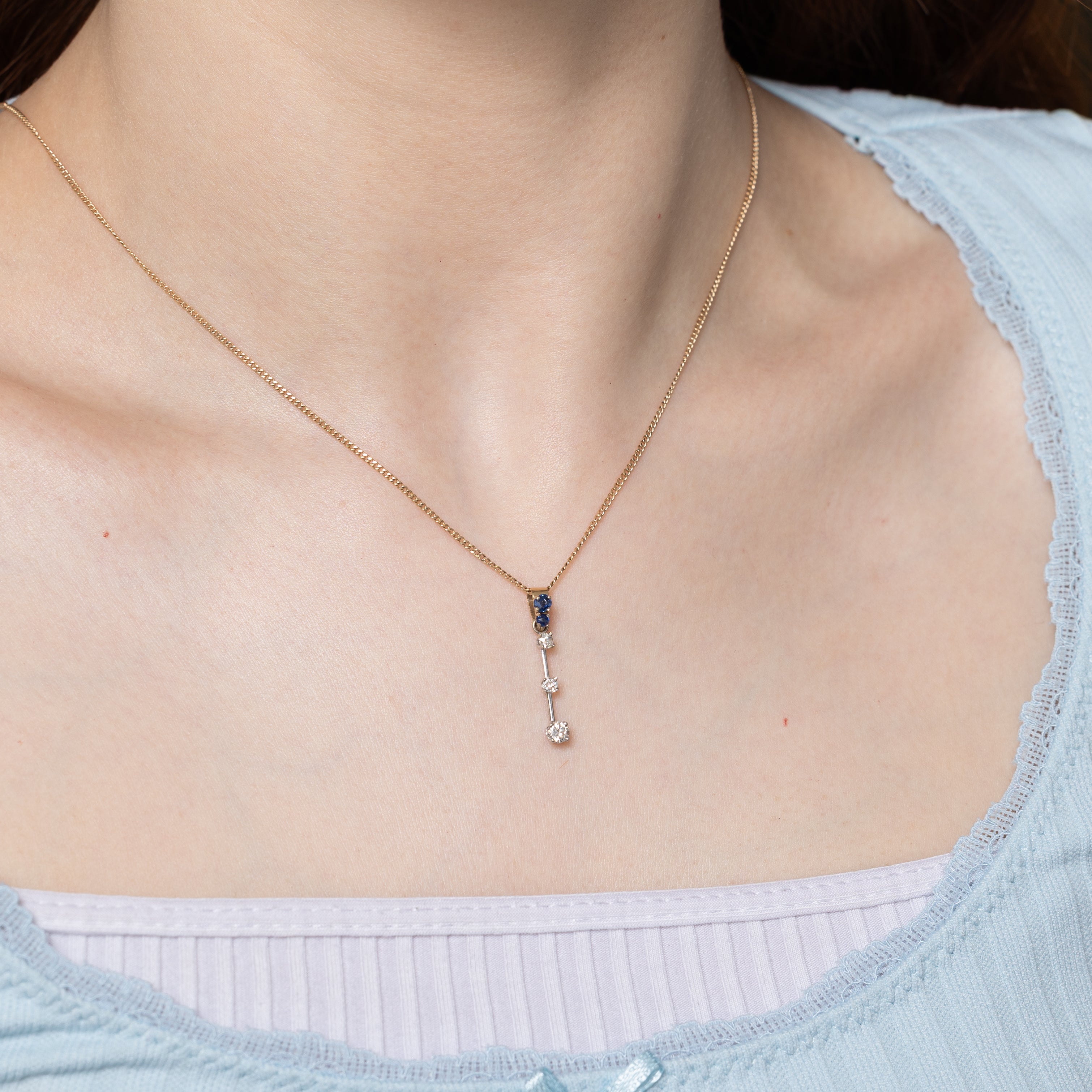 Two-Tone Diamond & Sapphire Column Pendant | 0.28ctw, 0.17ctw