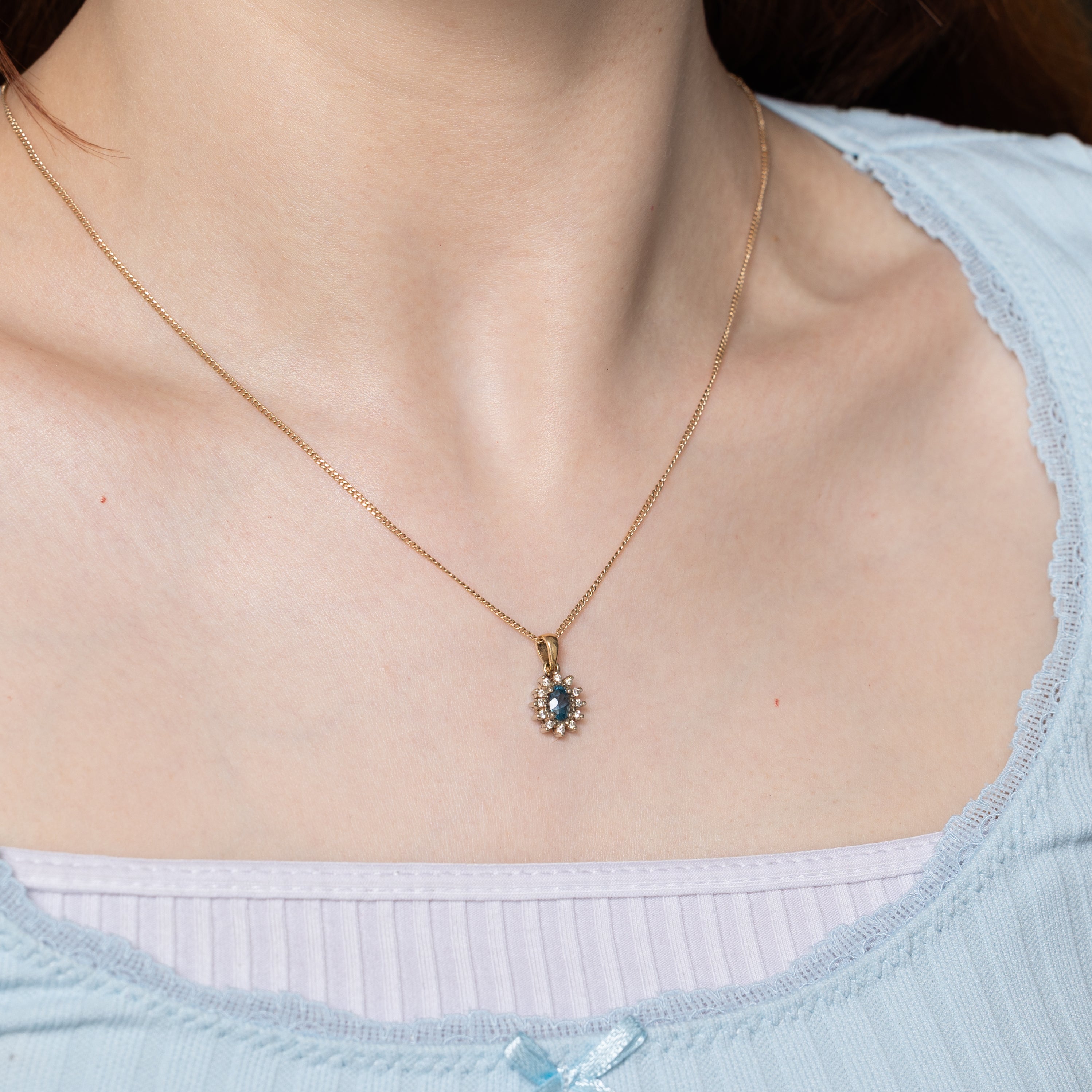 Blue Topaz & Diamond Petal Pendant | 0.50ct, 0.12ctw