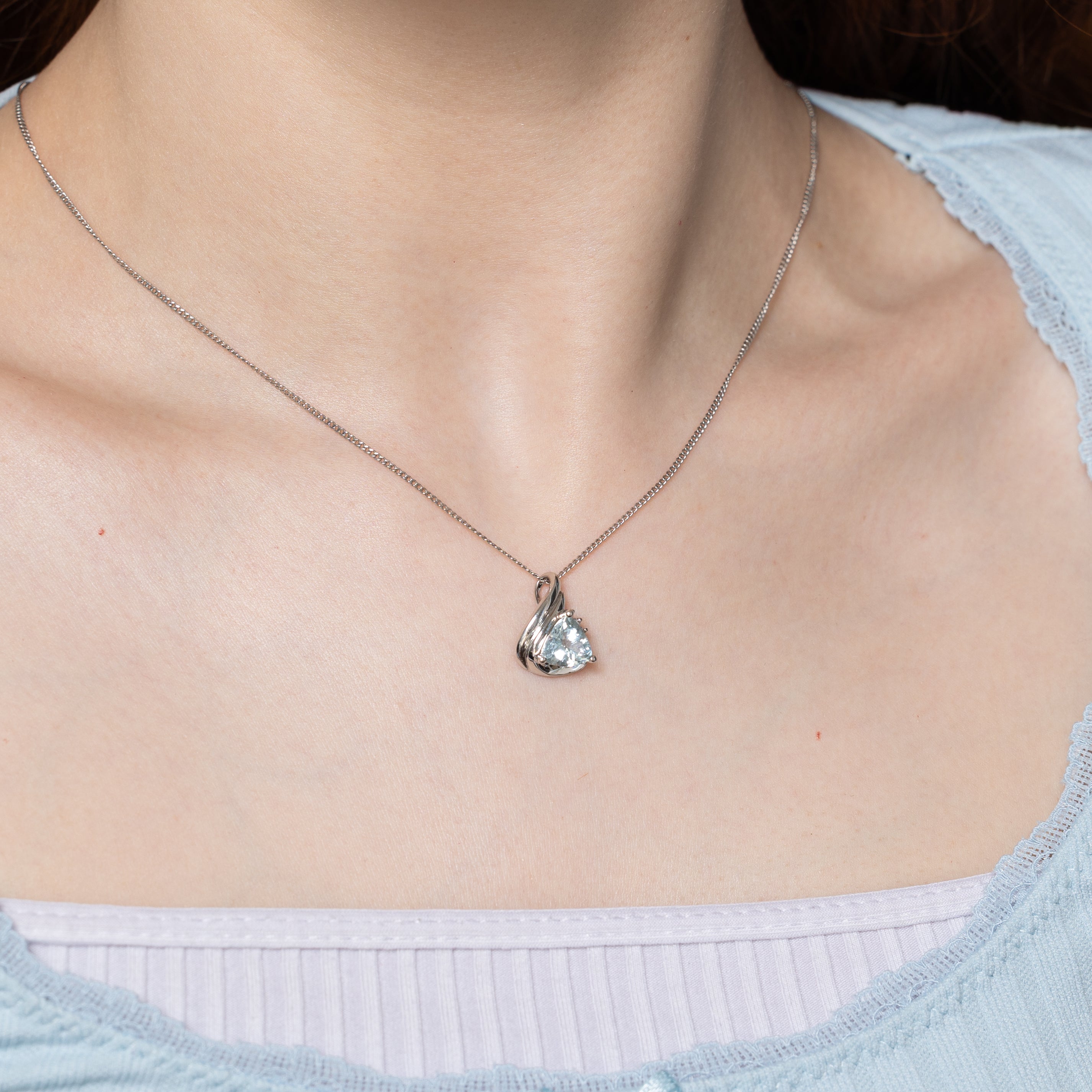 Trillion Cut Aquamarine & Diamond Grooved Pendant | 1.50ct, 0.03ctw