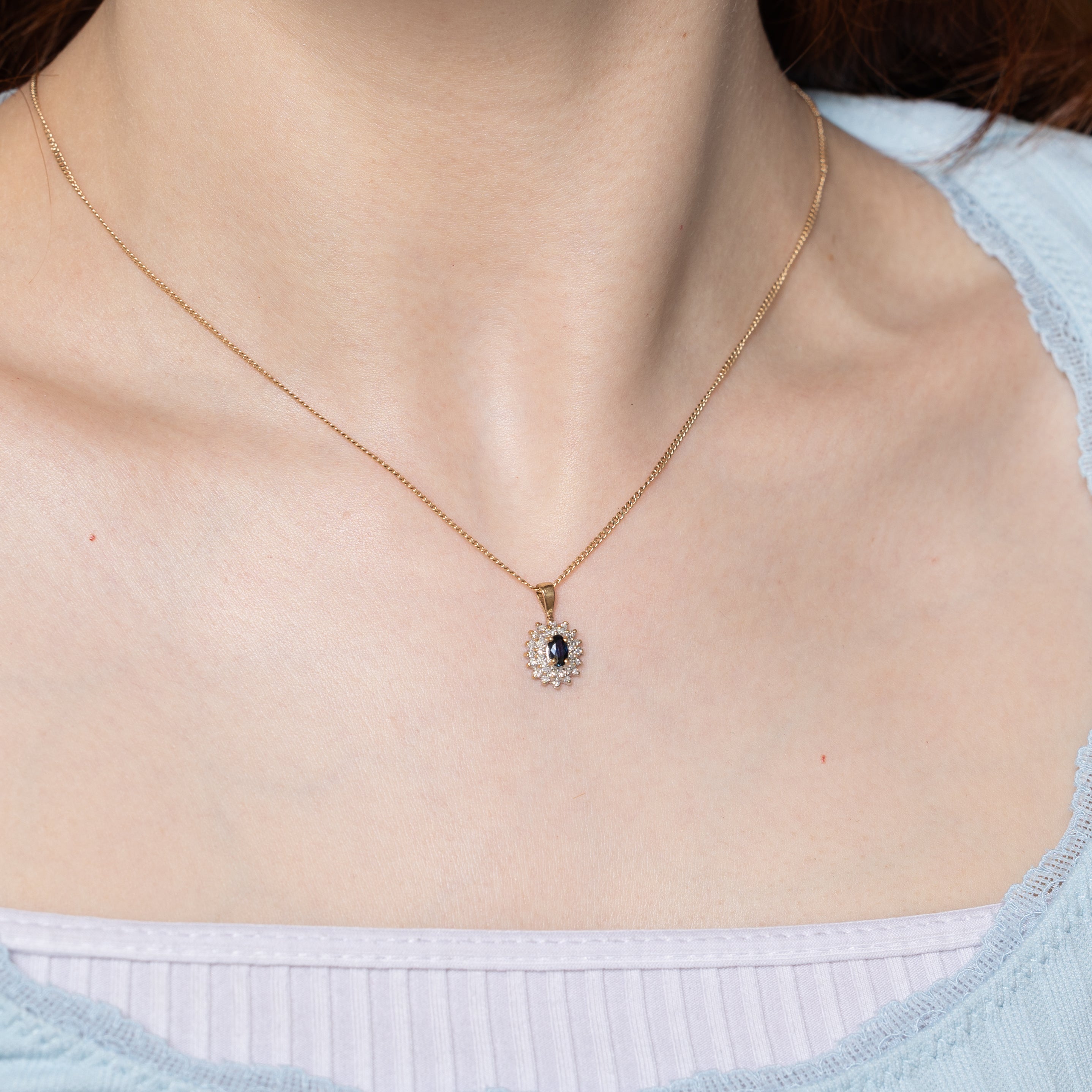 Sapphire & Diamond Cluster Petal Pendant | 0.30ct, 0.16ctw