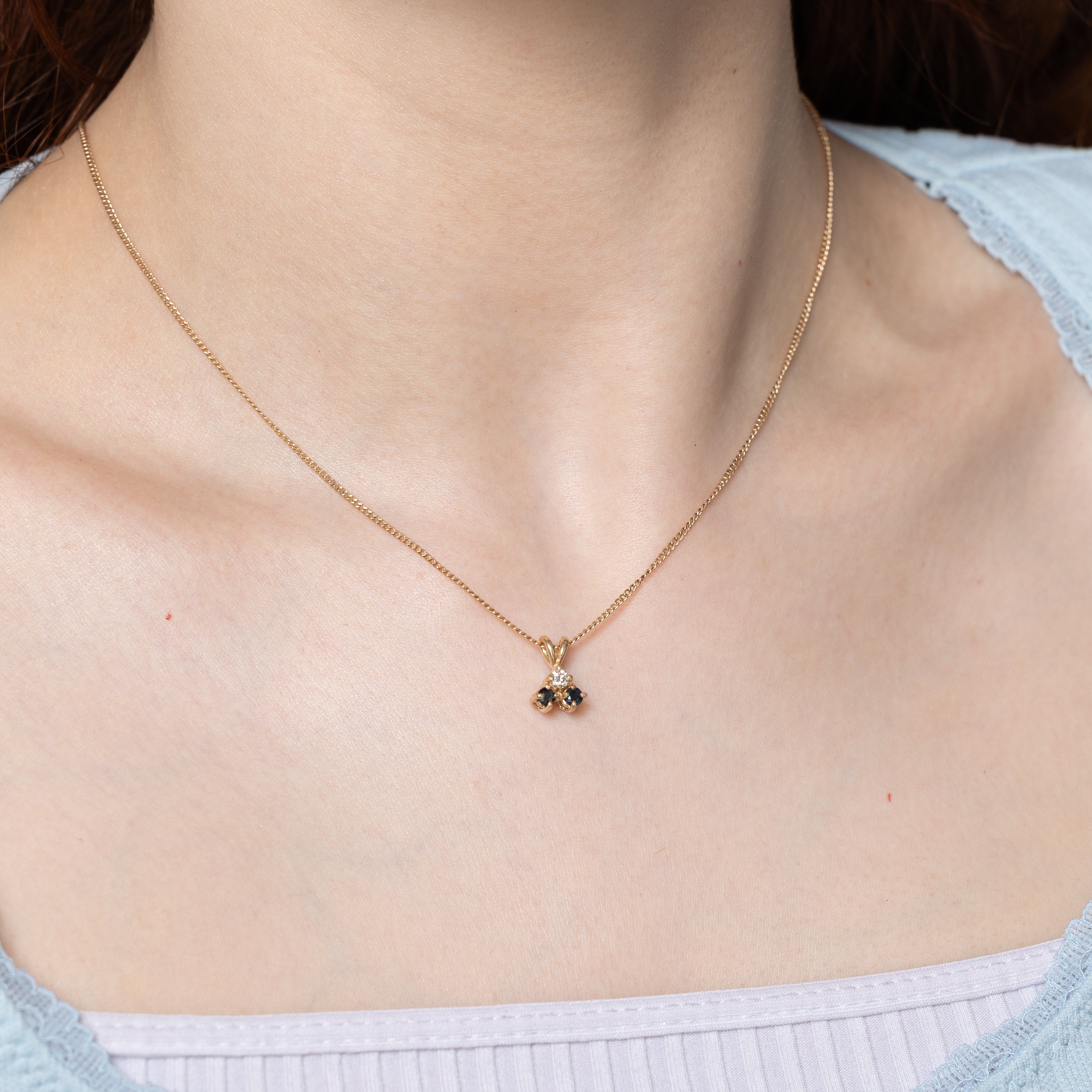 Three-Stone Sapphire & Diamond Pendant | 0.22ctw, 0.10ct