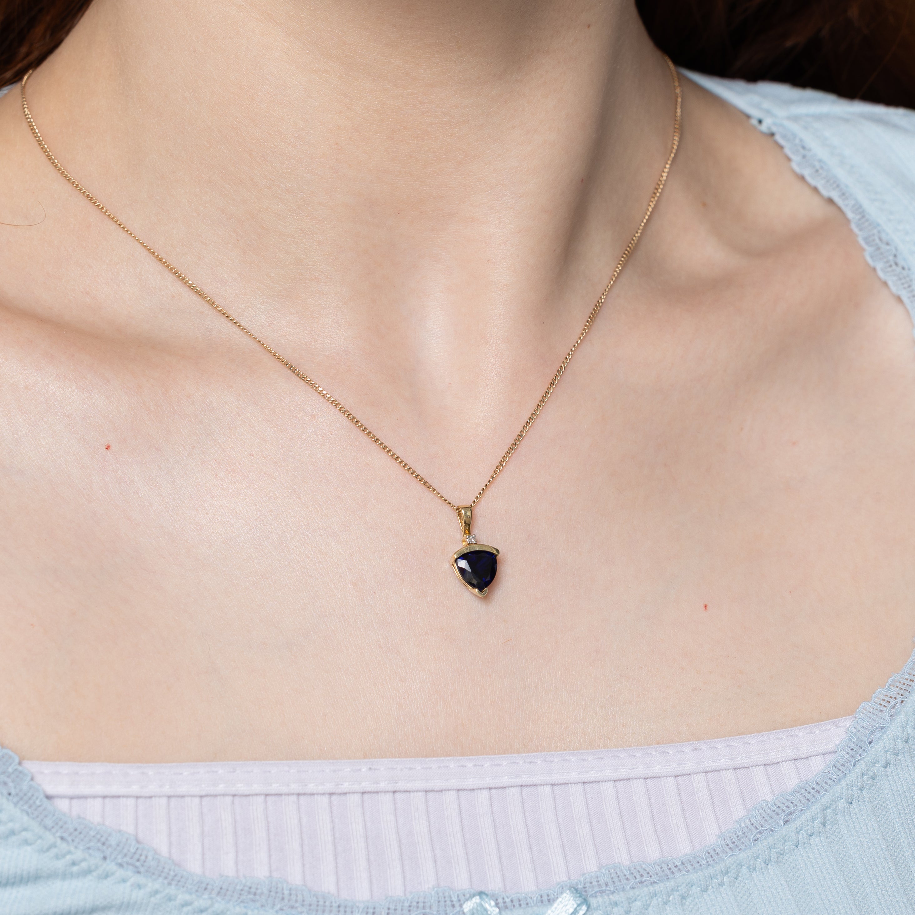 Trillion Cut Synthetic Sapphire & Diamond Pendant | 2.00ct, 0.01ct
