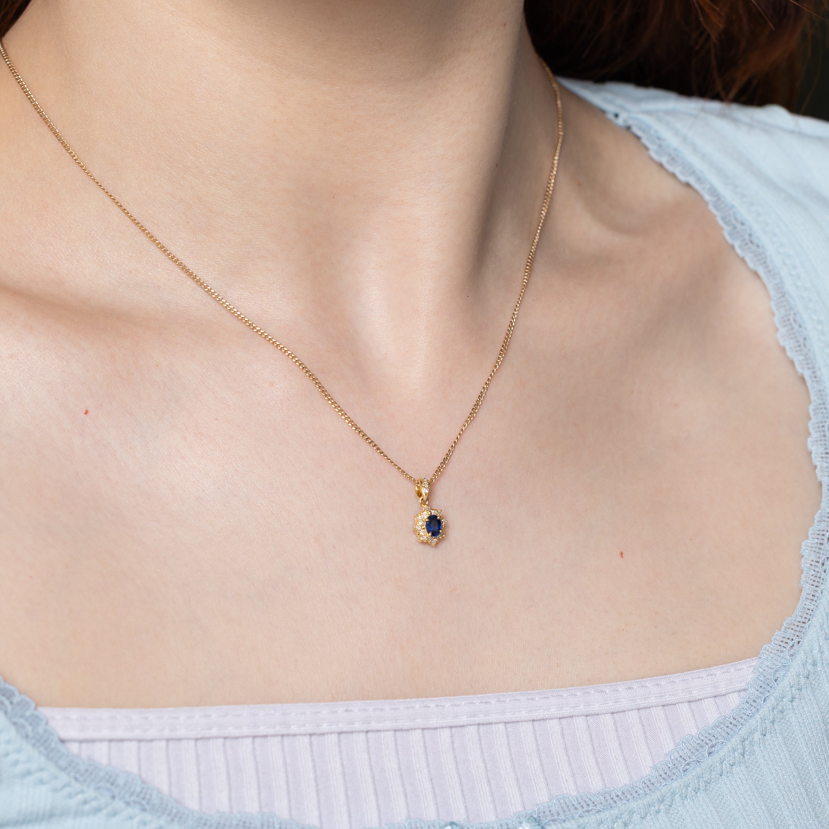 Sapphire & Diamond Halo Pendant | 0.37ct, 0.13ctw