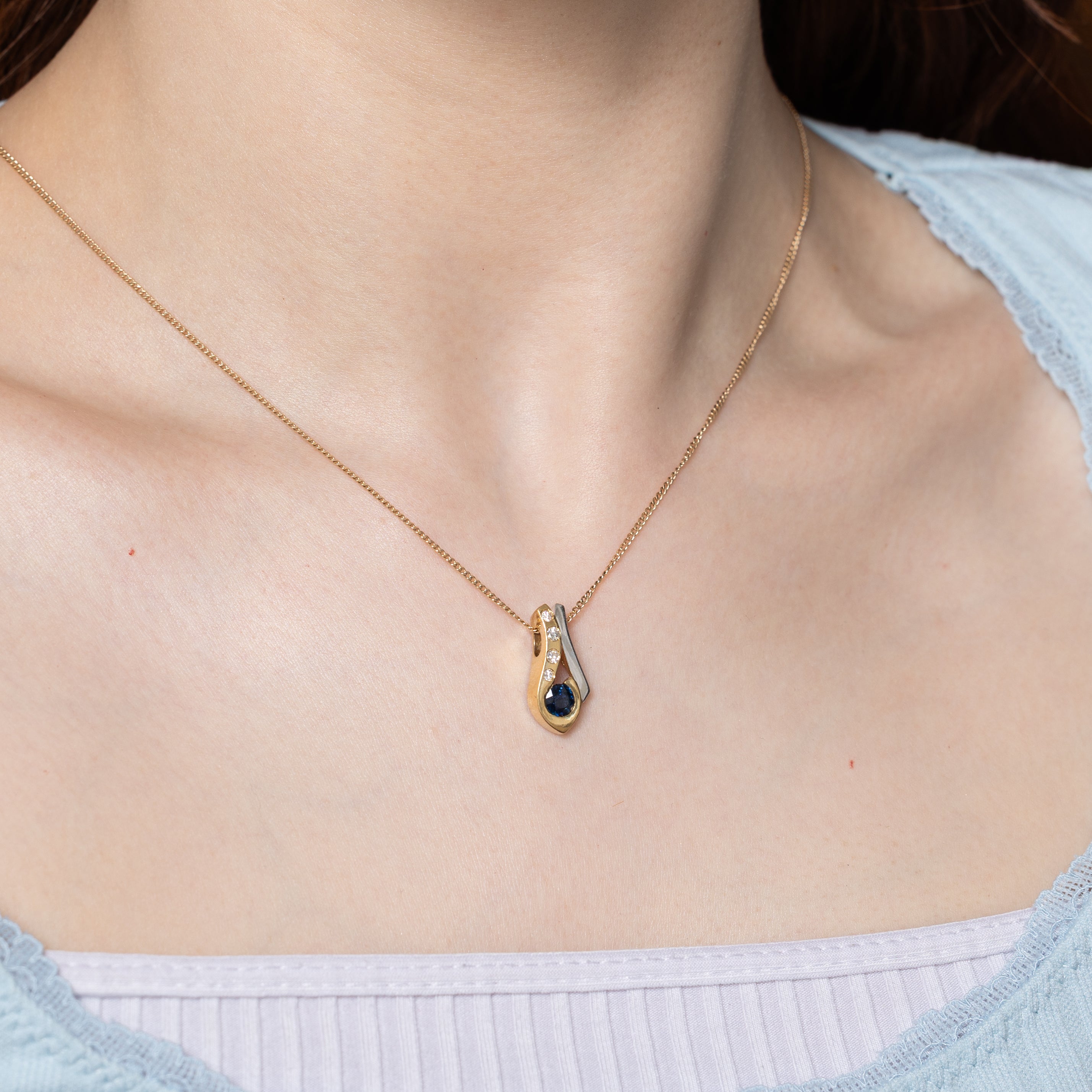 18k Two-Tone Flush Set Sapphire & Diamond Waterfall Pendant | 0.60ct, 0.10ctw