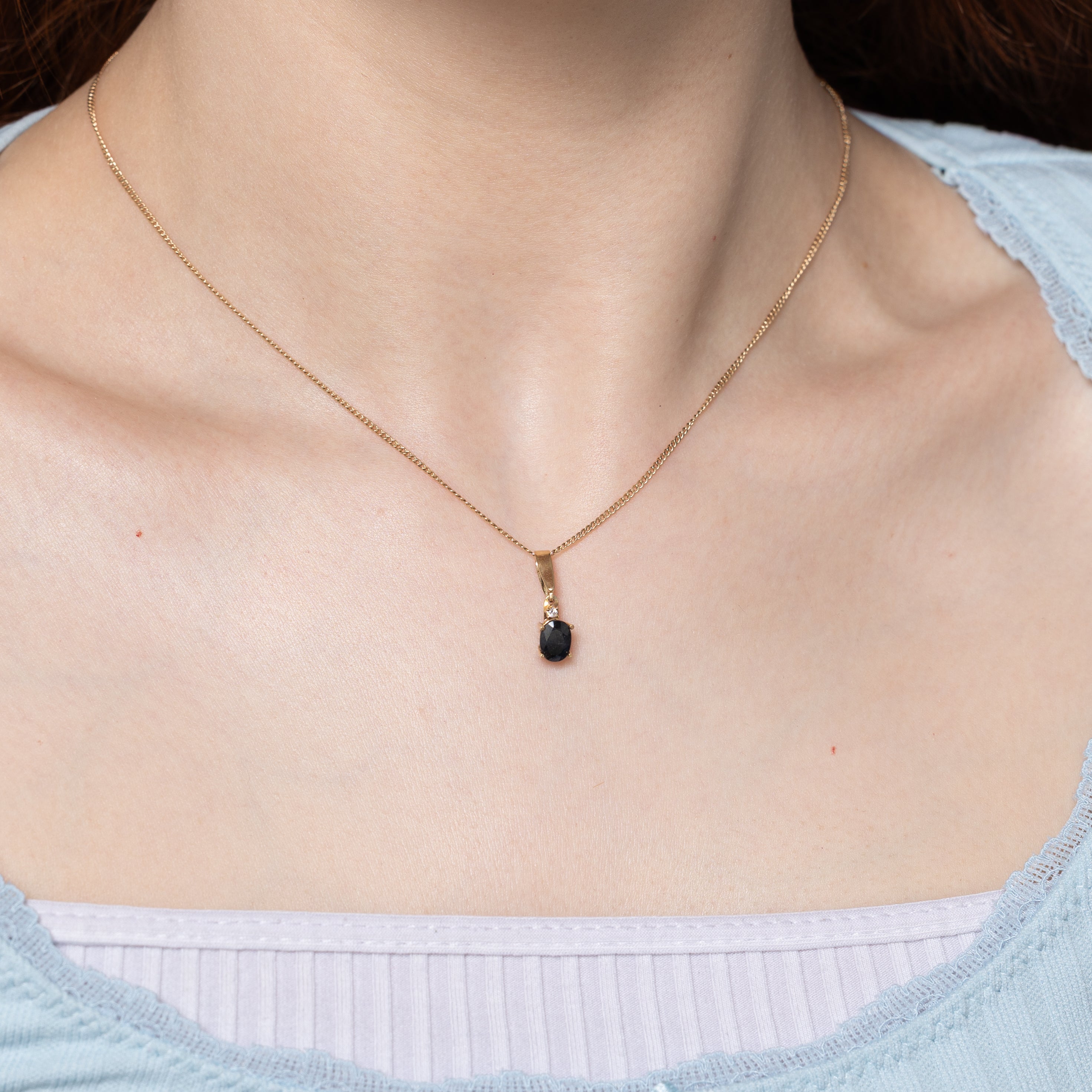 Oval Cut Sapphire & Diamond Pendant | 1.10ct, 0.02ct