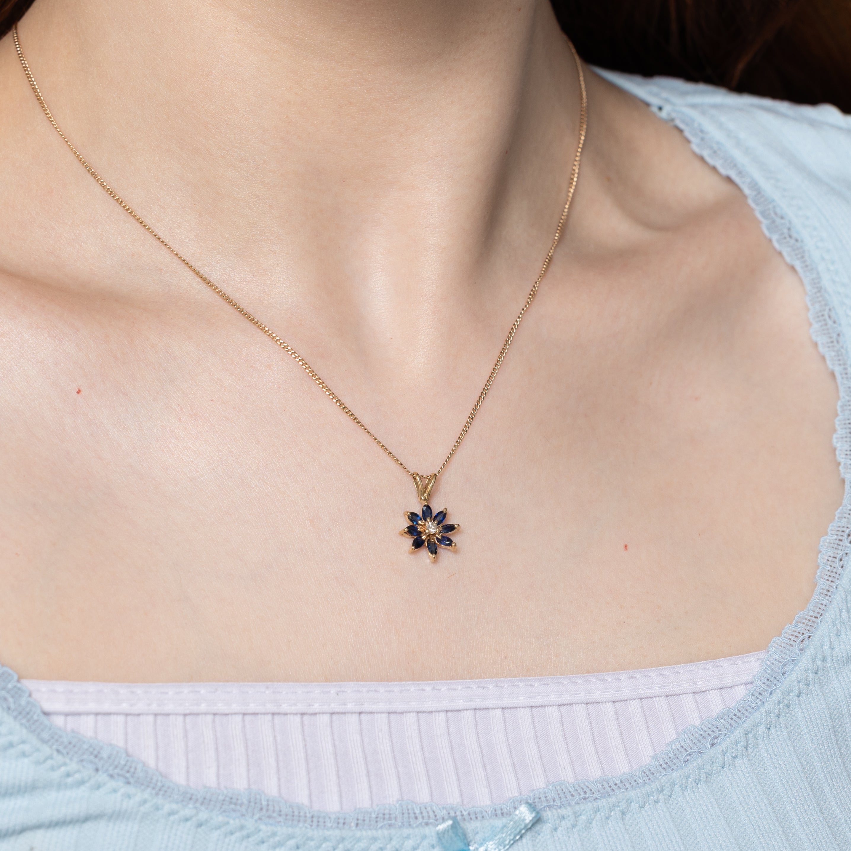 Sapphire & Diamond Petal Pendant | 0.55ctw, 0.04ct