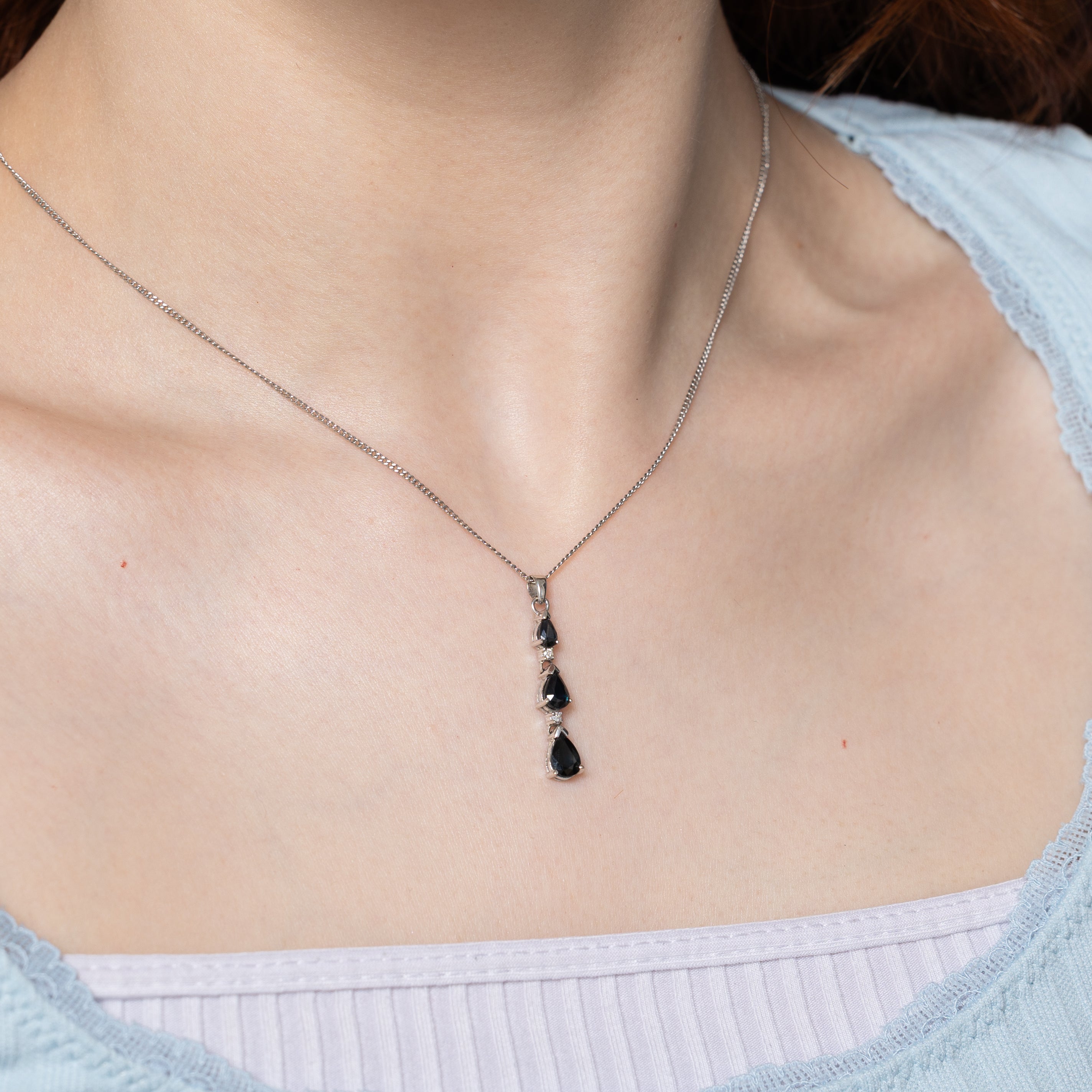 Pear Cut Sapphire & Diamond Drop Pendant | 1.50ctw, 0.04ctw