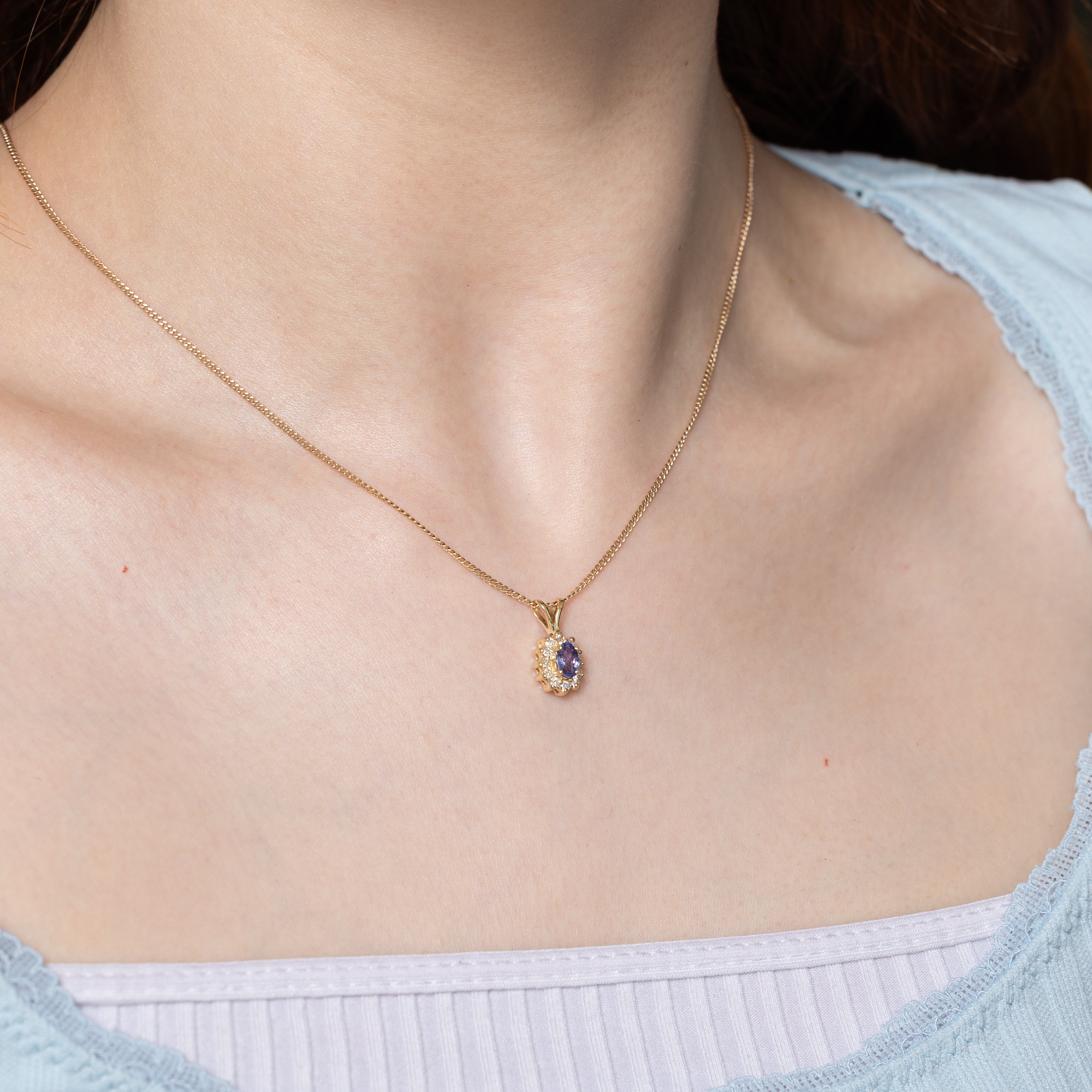 Tanzanite & Diamond Halo Pendant | 0.20ct, 0.24ctw