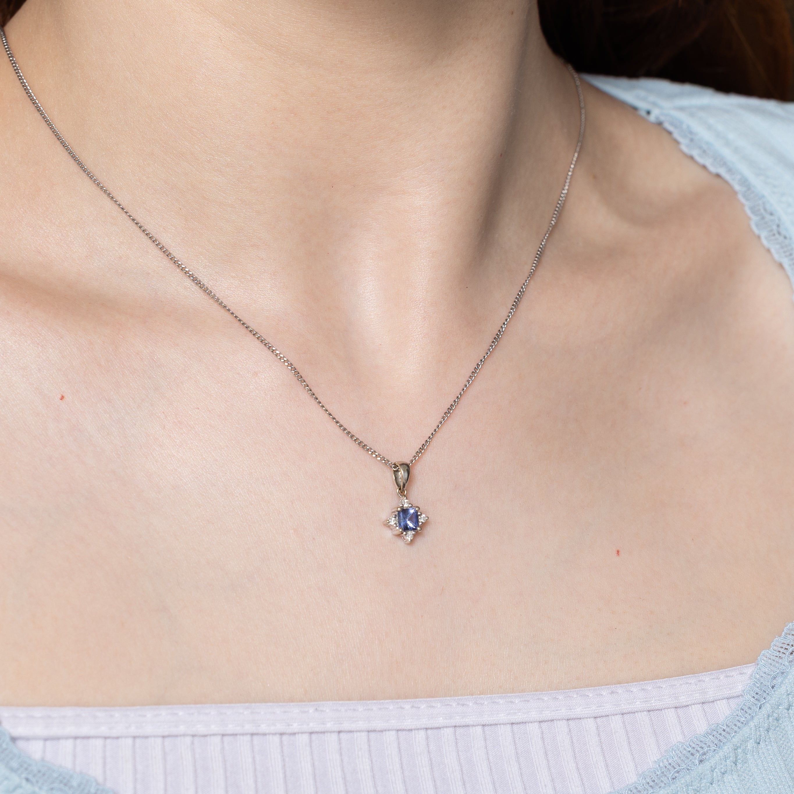 Princess Cut Tanzanite & Diamond Pendant | 0.50ct, 0.08ctw