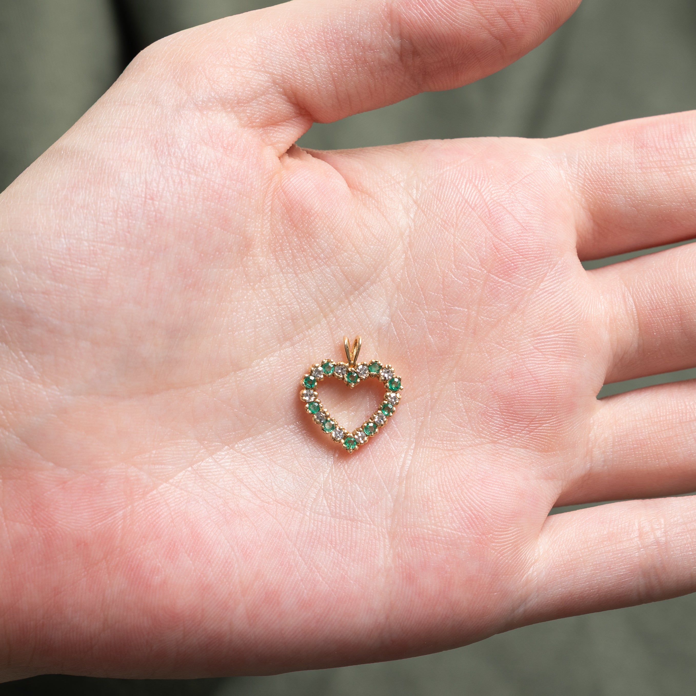 Emerald & Diamond Open Heart Pendant | 0.20ctw, 0.20ctw
