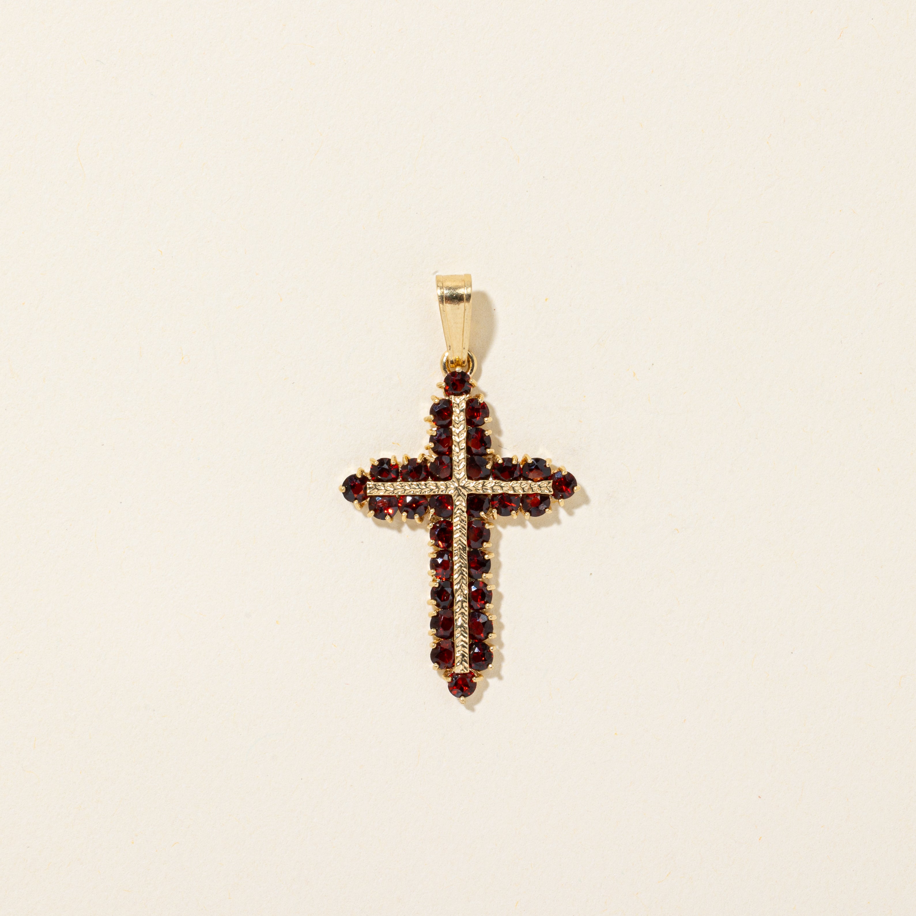 18k Pave Set Garnet Cross Pendant | 1.80ctw