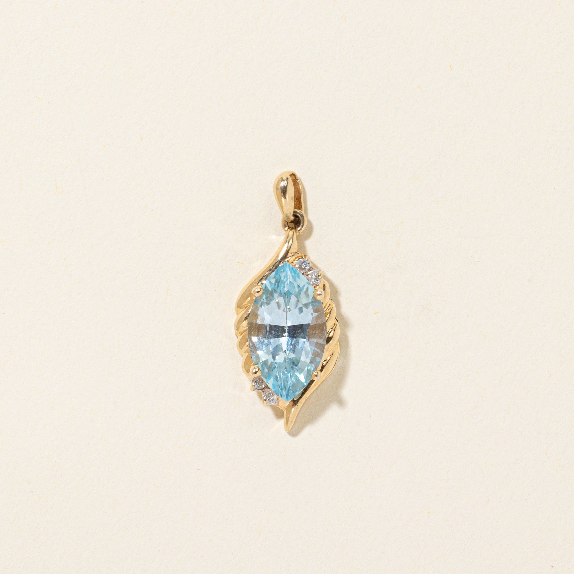 Marquise Cut Blue Topaz & Diamond Pendant | 4.00ct, 0.05ctw