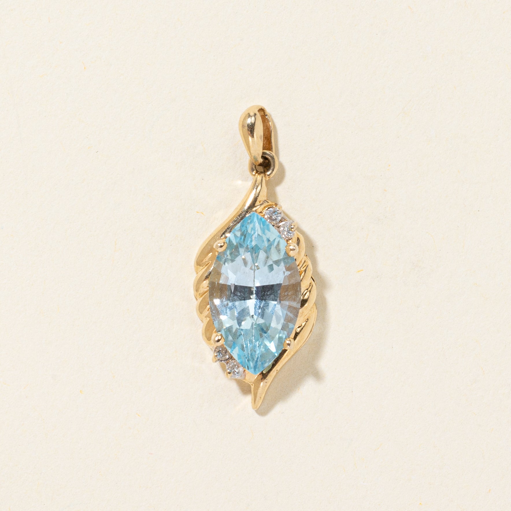 Marquise Cut Blue Topaz & Diamond Pendant | 4.00ct, 0.05ctw